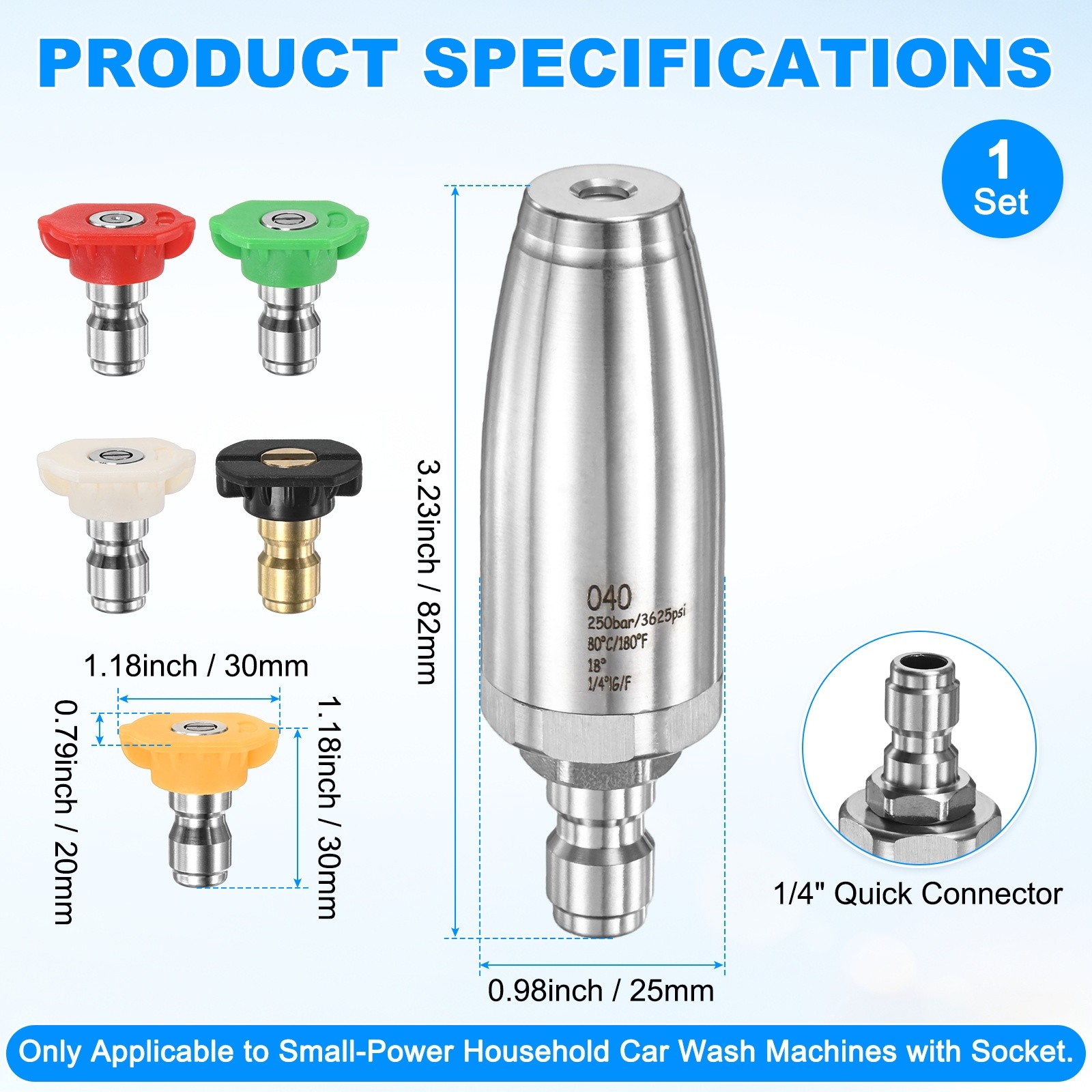 6-Pack Pressure Washer Turbo Nozzle Tips Set, 360° Rotating, 4 GPM [Silver]