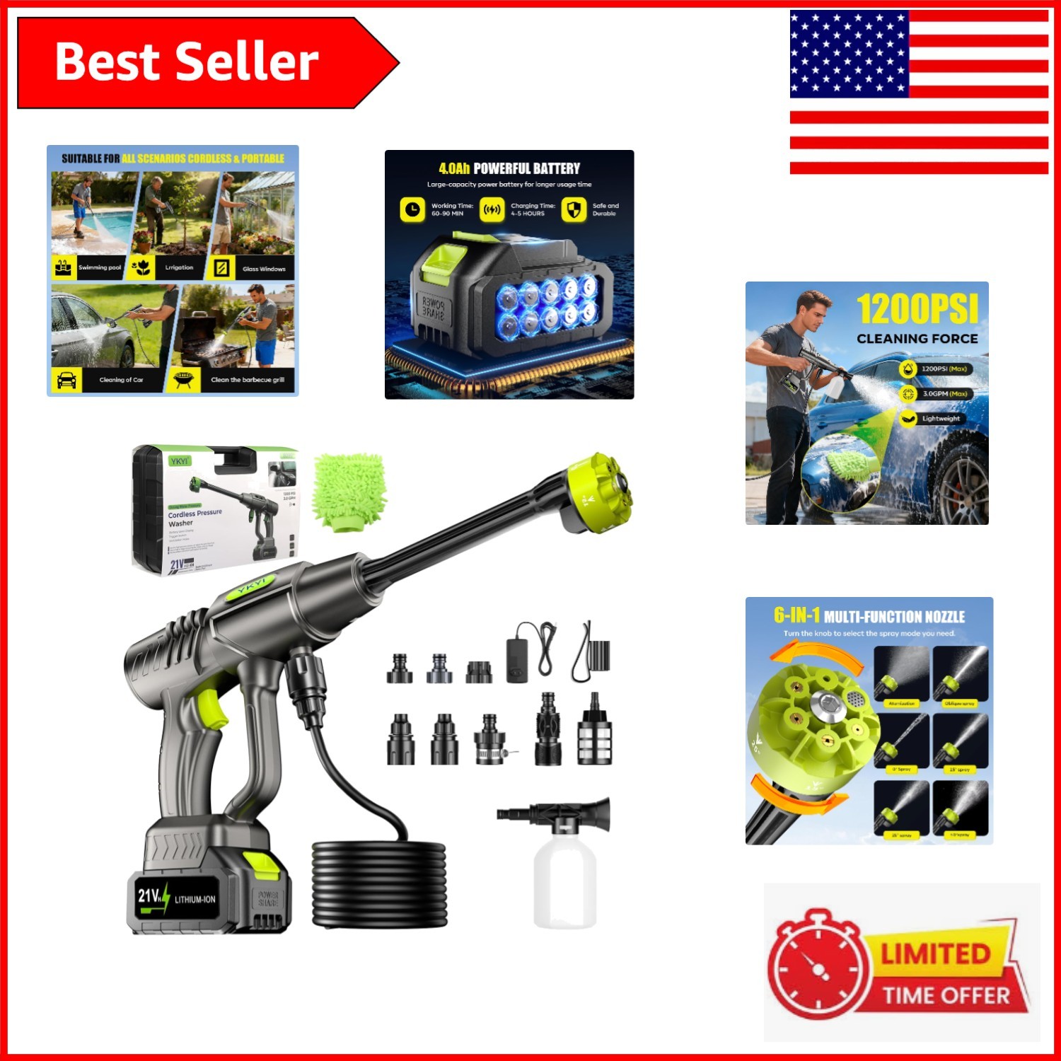 Effortless Cleaning with Cordless 1200 PSI Pressure Washer, 30 Speed Control