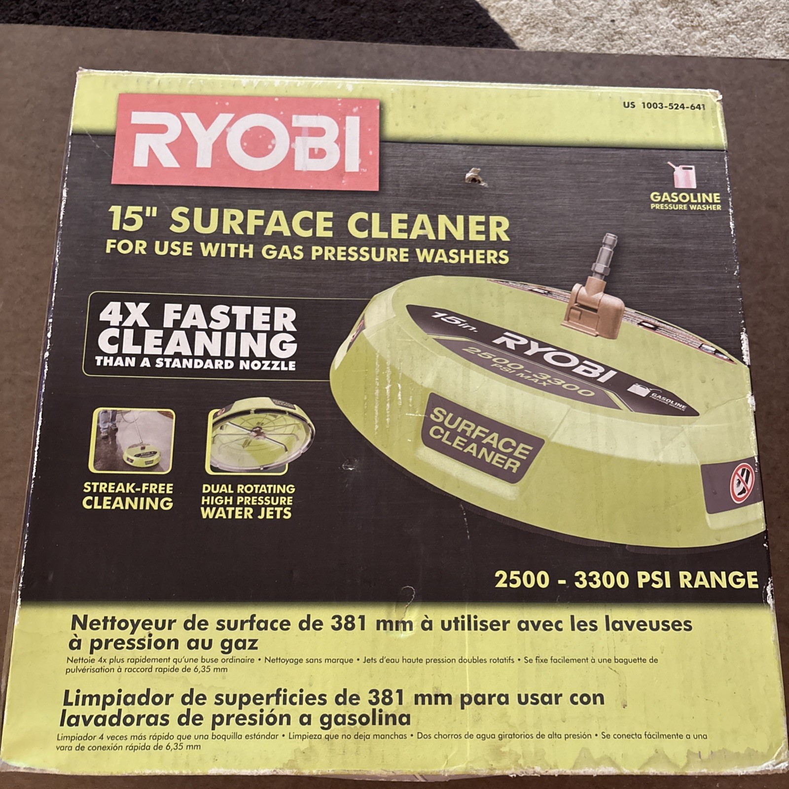 RYOBI 15 in. 3300 PSI Surface Cleaner for Gas Pressure Washer Free Shipping