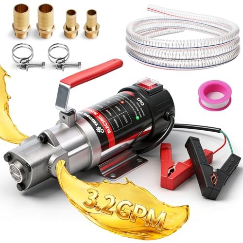 24V Heavy-Duty Gear Pump 3.2 GPM Oil Change Pump with Oil Pump + Hose