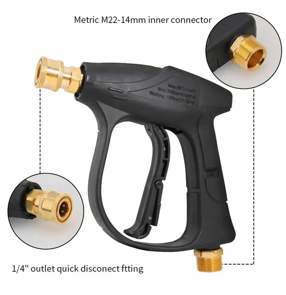 150Bar High Pressure Car Wash Gun Quick Connect with 5 Spray Nozzles Aluminum