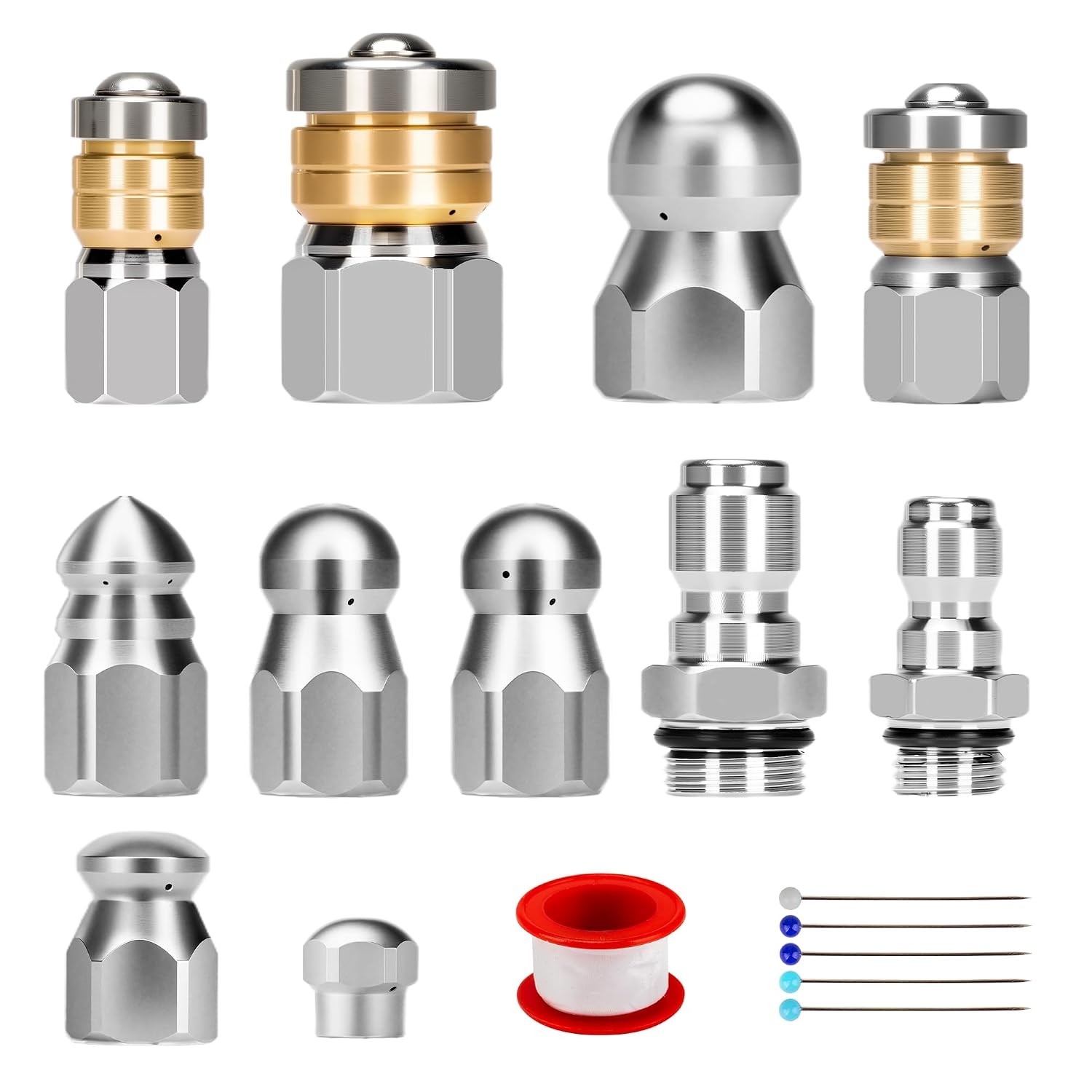 Stainless Steel Sewer Jetter Nozzle Kit for Pressure Wash Jetting Cleaning