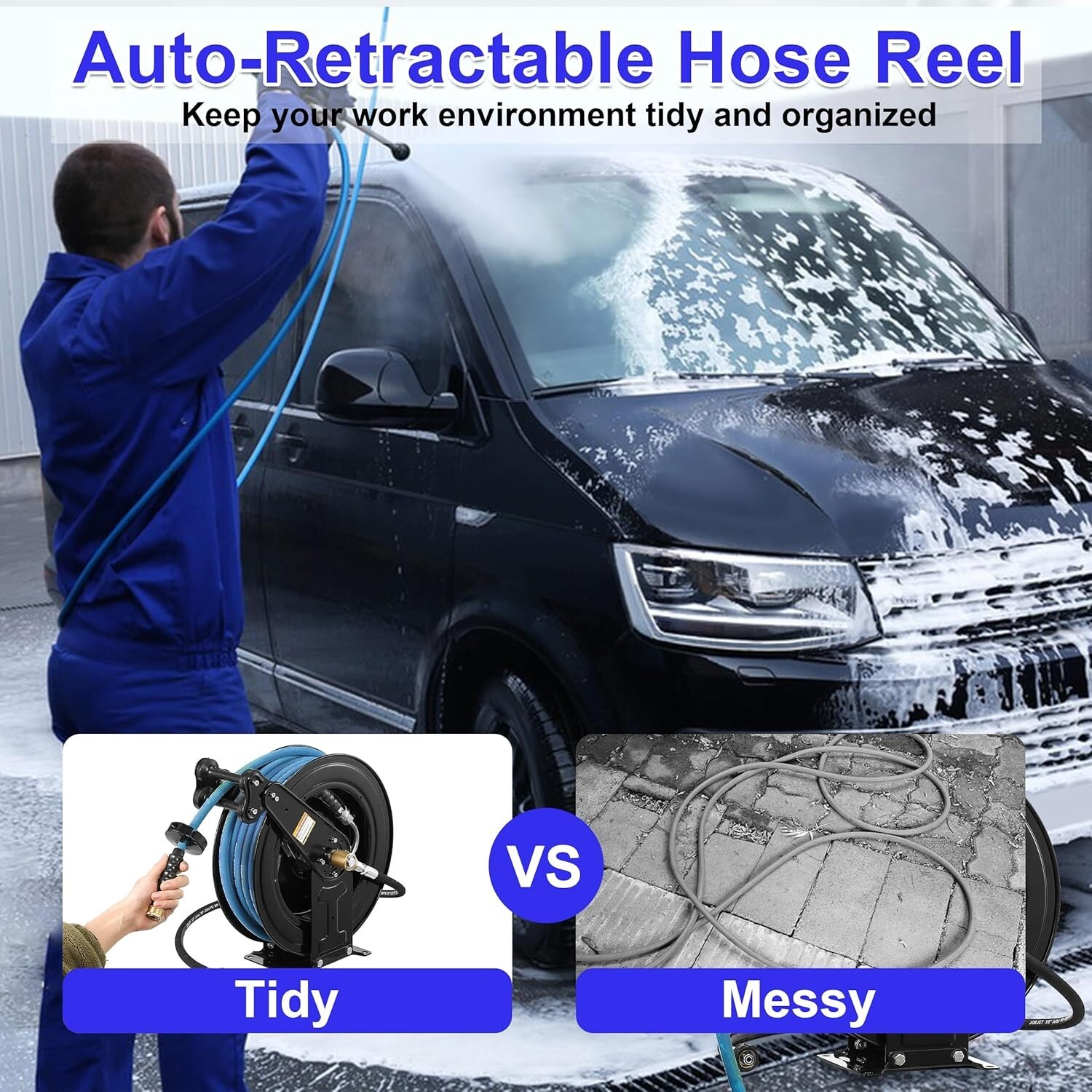 Automatic 50FT Heavy-Duty Hose Reel with 360° Inlet Joint – Perfect for Outdoors