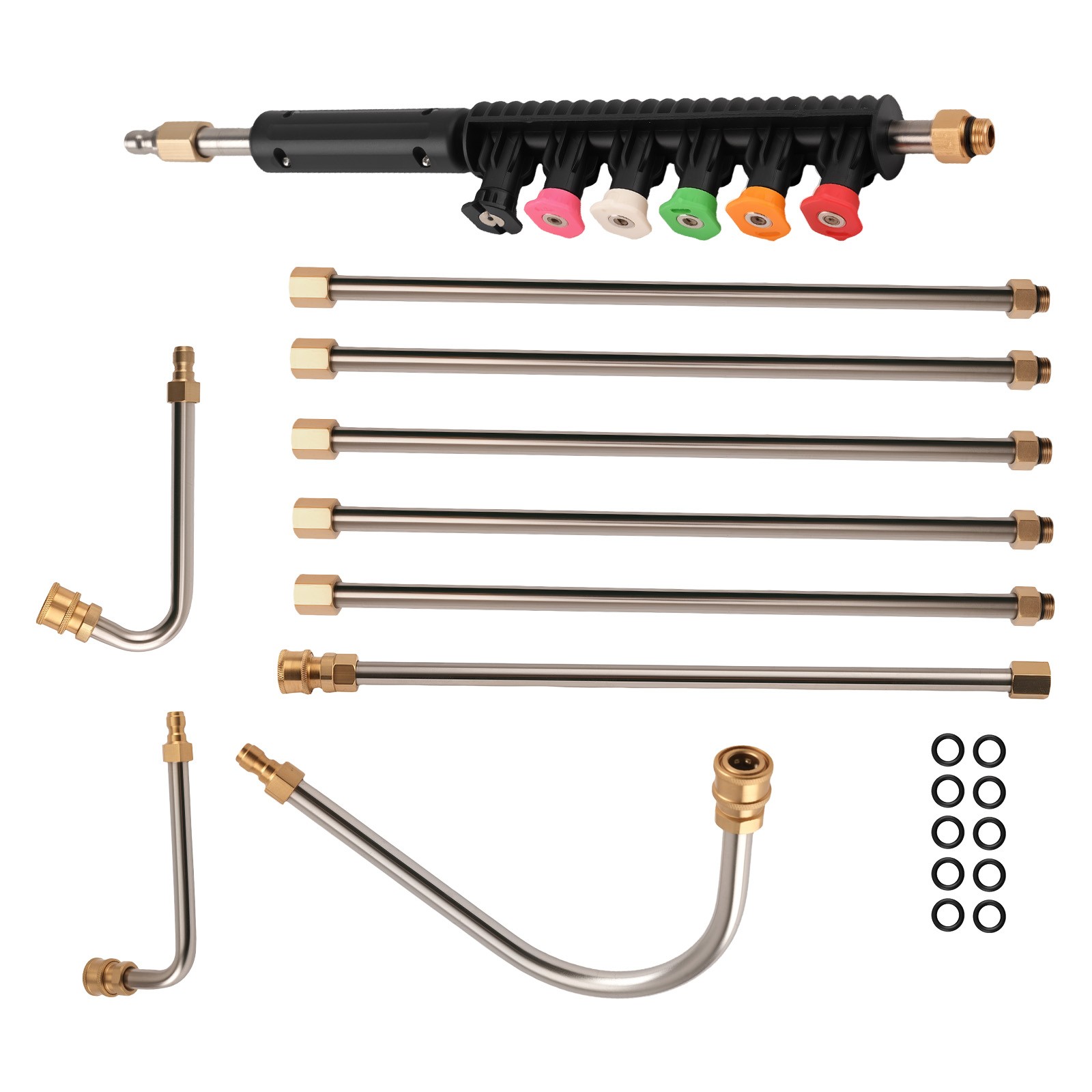 7Pcs Pressure Washer Extension Wand Rod 15in Brass Steel 4000PSI 30° 90° U Shape