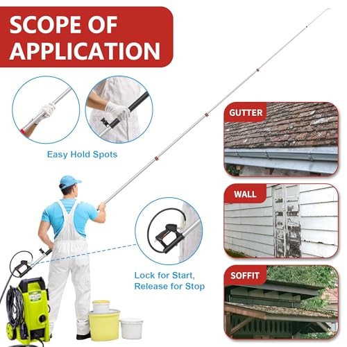 24 FT Telescoping Pressure Washer Wand – Turbo Nozzle Attachment Power 24FT-SE