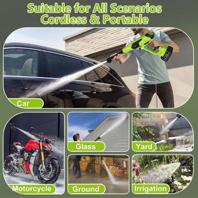 Cordless Electric High Pressure Water Spray Car Gun 850PSI Portable Washer Clean