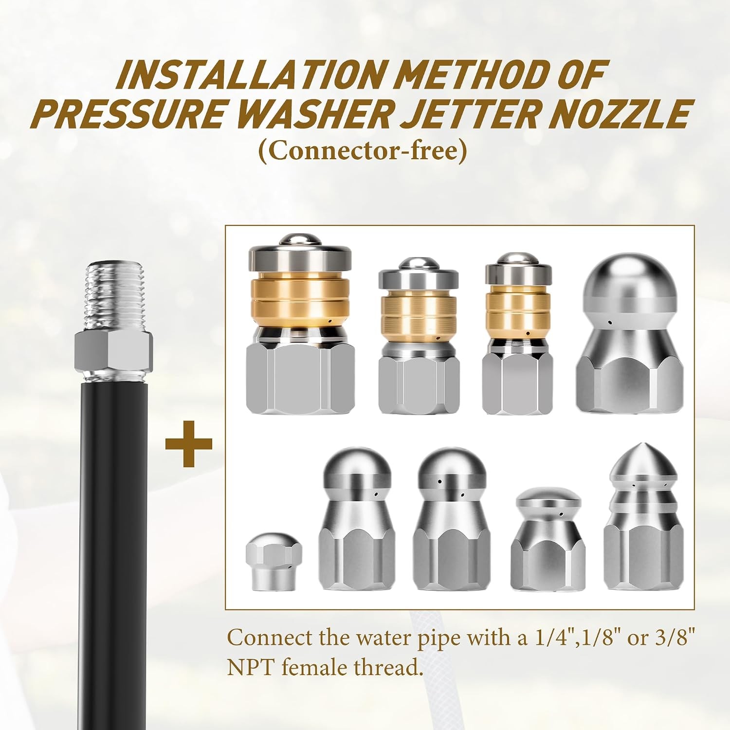 Stainless Steel Sewer Jetter Nozzle Kit for Pressure Wash Jetting Cleaning