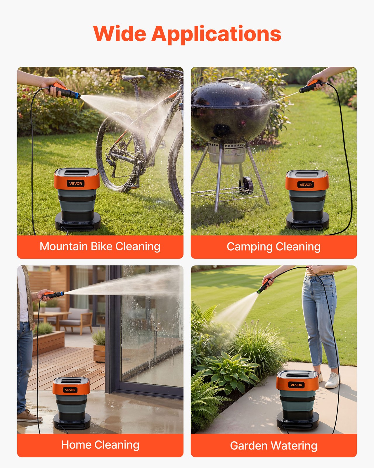 VEVOR Portable Cordless Pressure Washer with Tank Foldable for Bike Cleaning