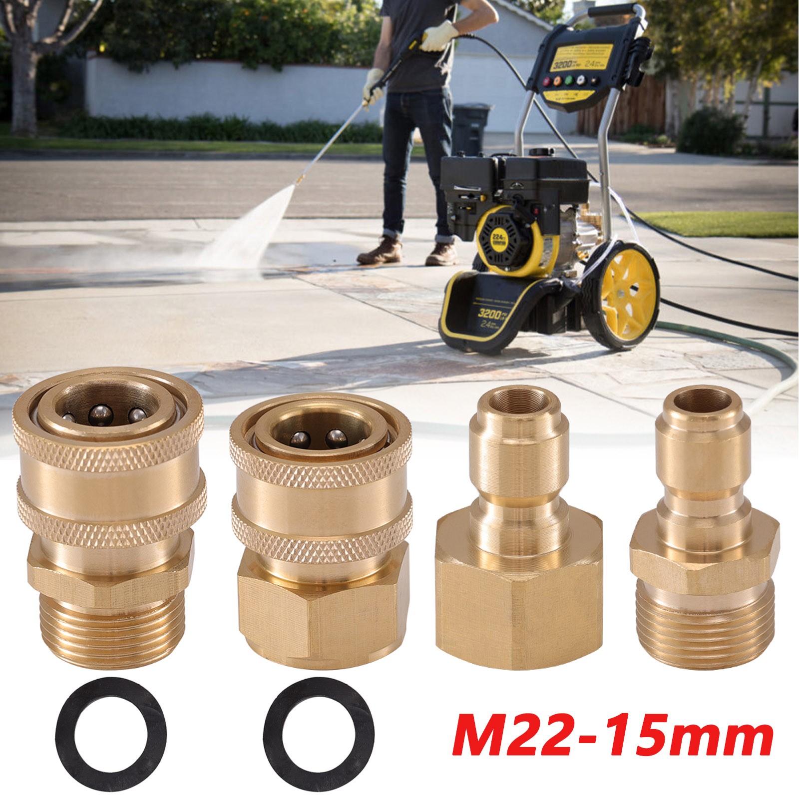 High-pressure Cleaning Machine Washer 4PCS Set Connect Adapter 3/8″ M22-15mm Kit