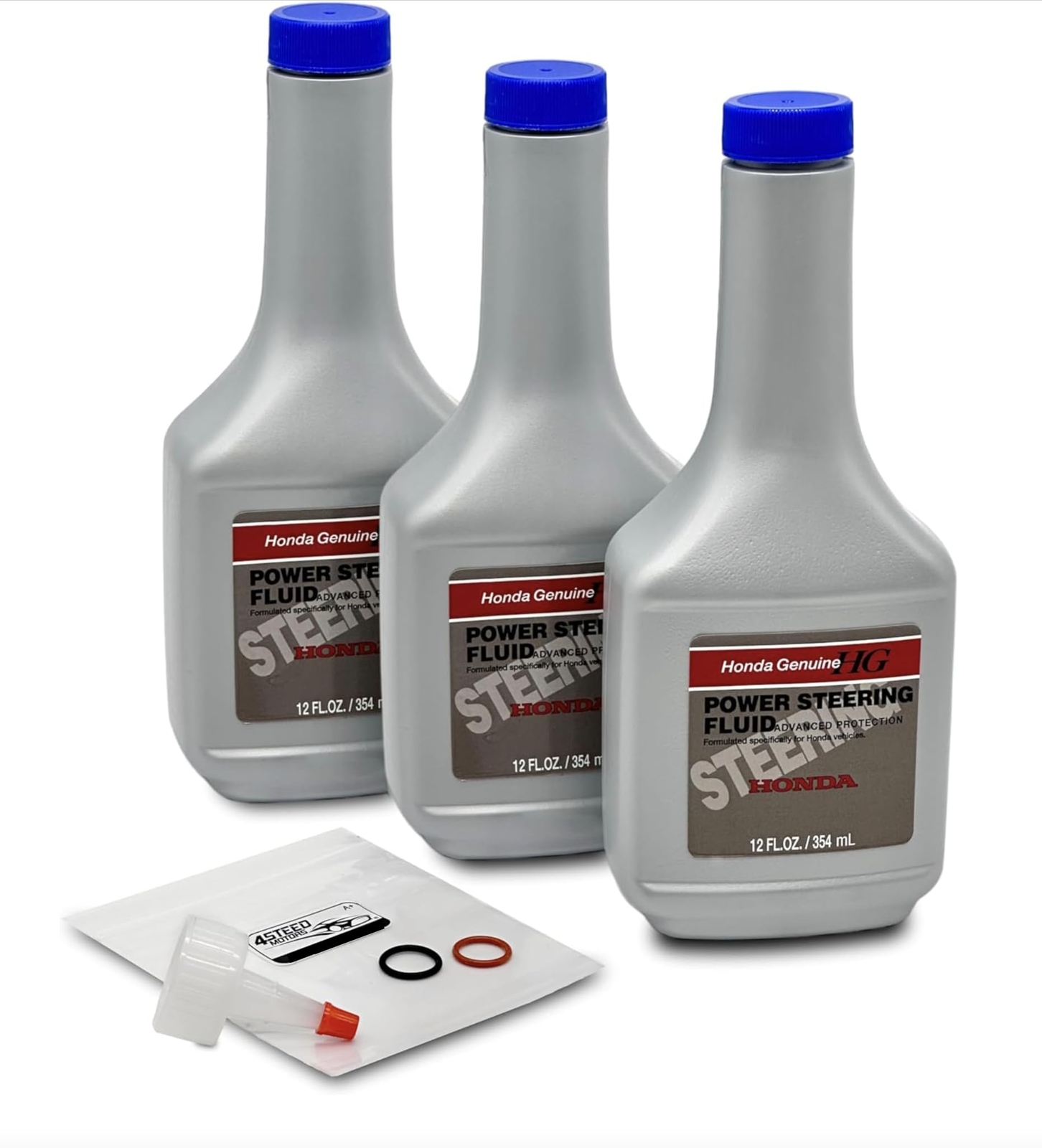 Acura Honda Power Steering Fluid 3 Pack + O-Ring Seals Kit