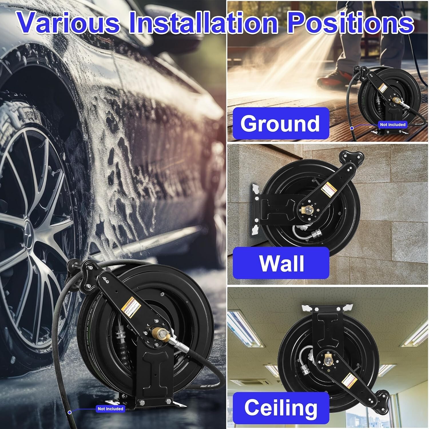 Automatic 50FT Heavy-Duty Hose Reel with 360° Inlet Joint – Perfect for Outdoors