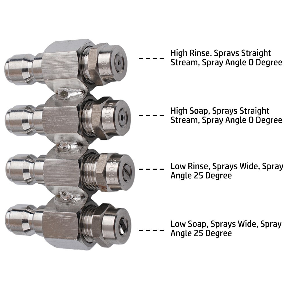 1* Pressure Washer Nozzle Kit 4-Way Tip Holder 1/4 Inch Quick Connect Soft Wash