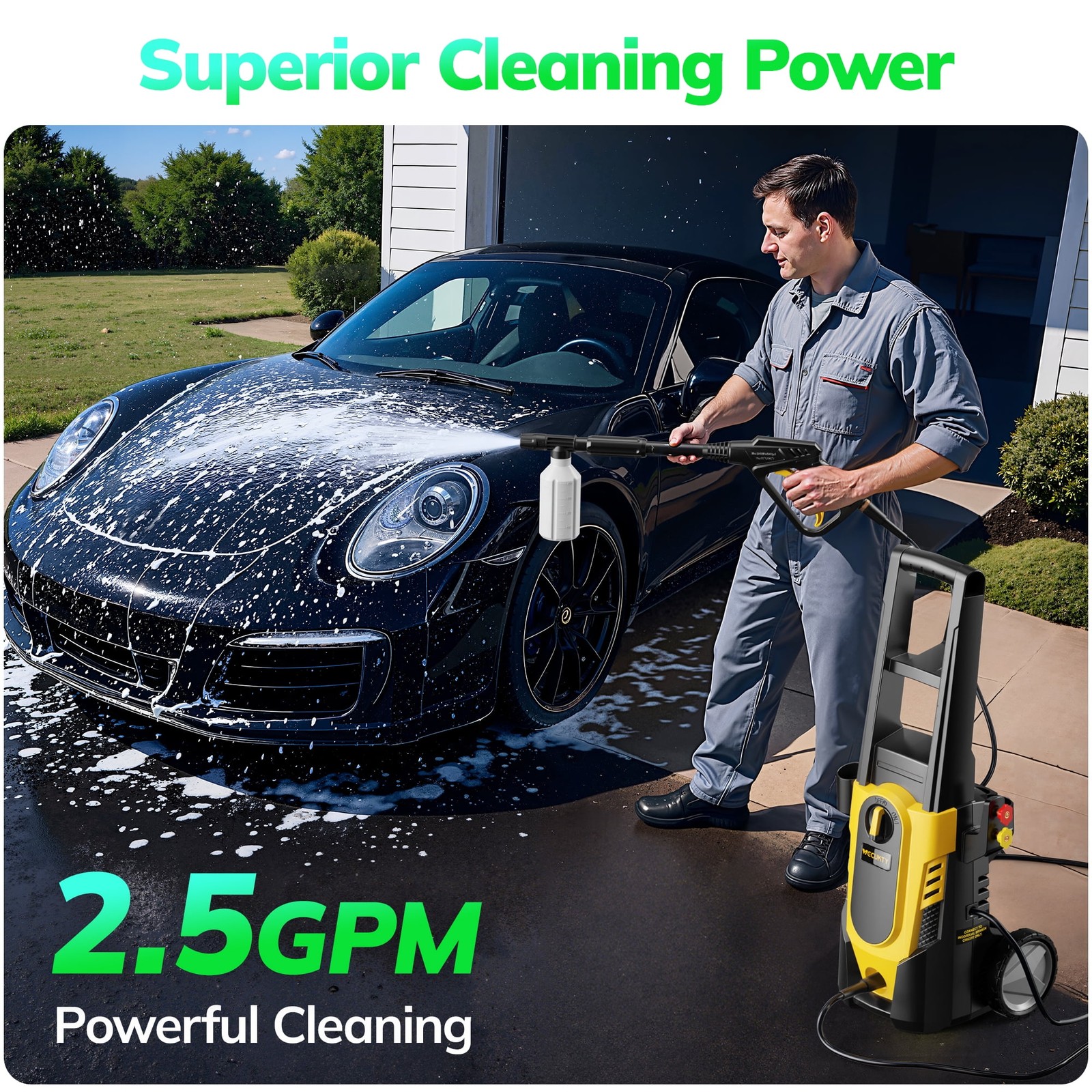 Tcisa Electric Pressure Washer, 3700 PSI, 2.5 GPM, Corded with 35FT Power Cord,