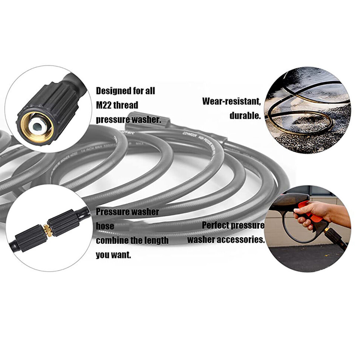 High Pressure Washer Hose 50ft 5800PSI M22-14mm Power Washer Extension Hose