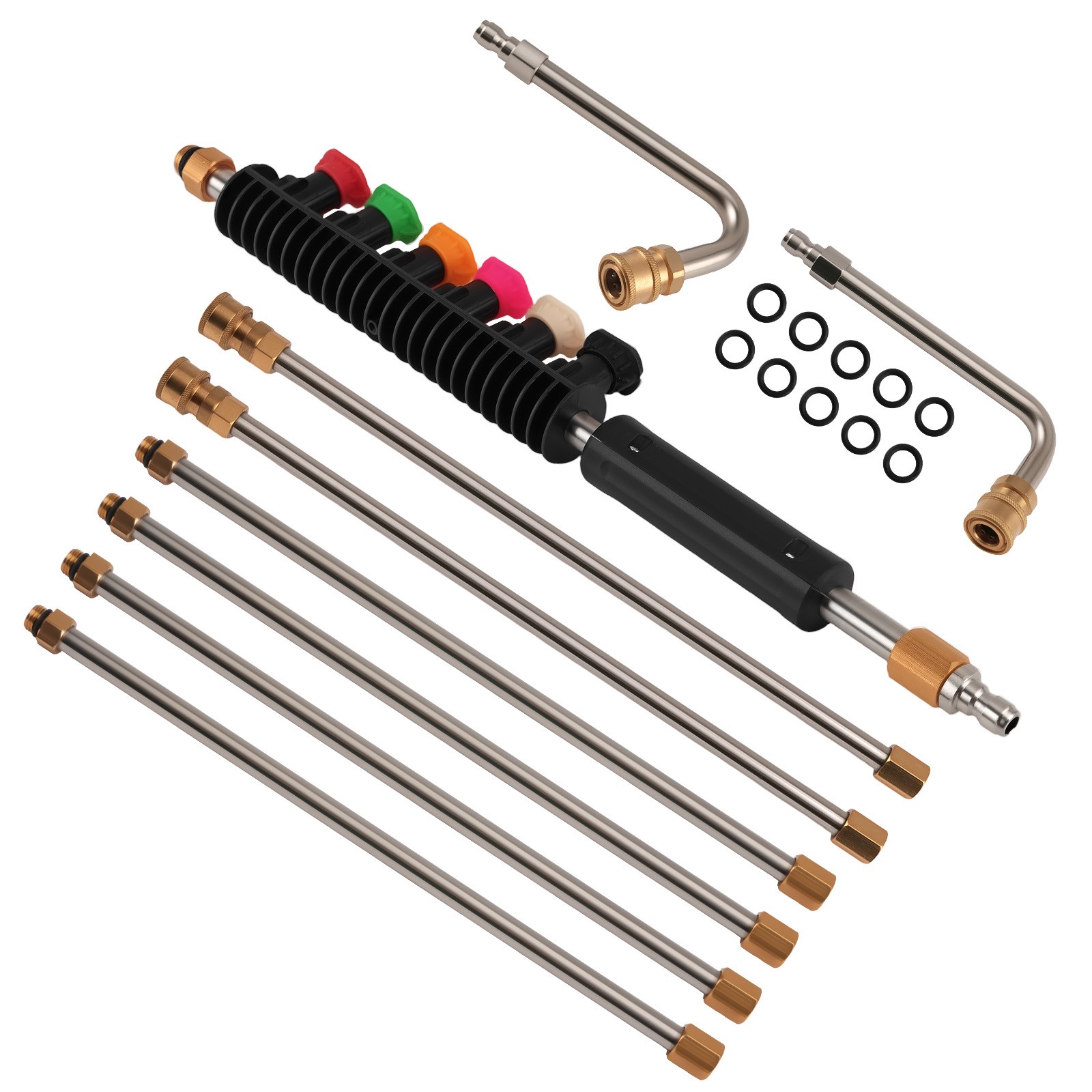 4000PSI Pressure Washer Extension Rod 97″ 6 Tips Stainless Steel Curved Wand