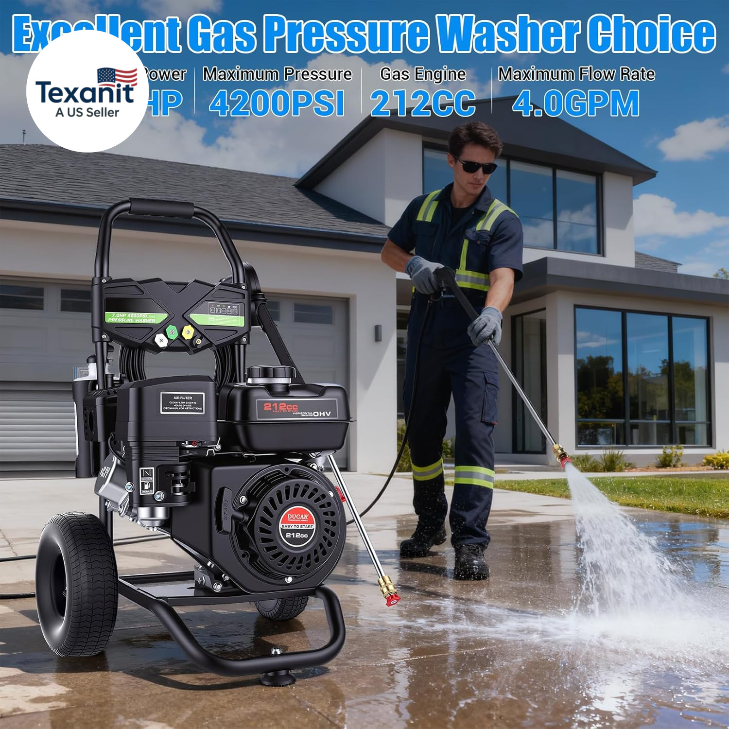 Gas Powered Pressure Washer 4200 PSI Gas Power Washer 4.0 GPM 212CC Commercial H