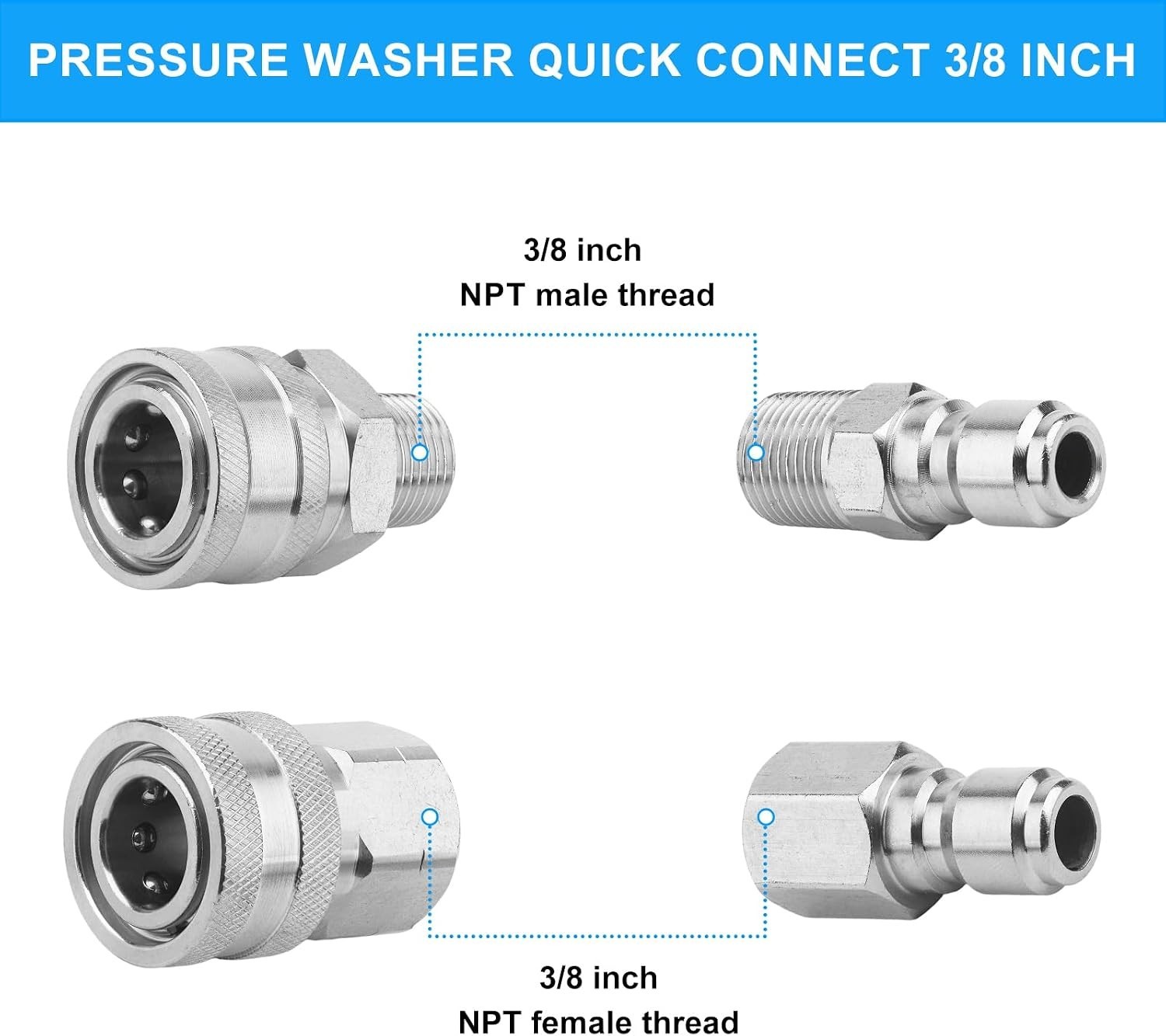 8 Pack Pressure Washer Quick Connect 3/8 Inch, Pressure Washer Fittings Stainles