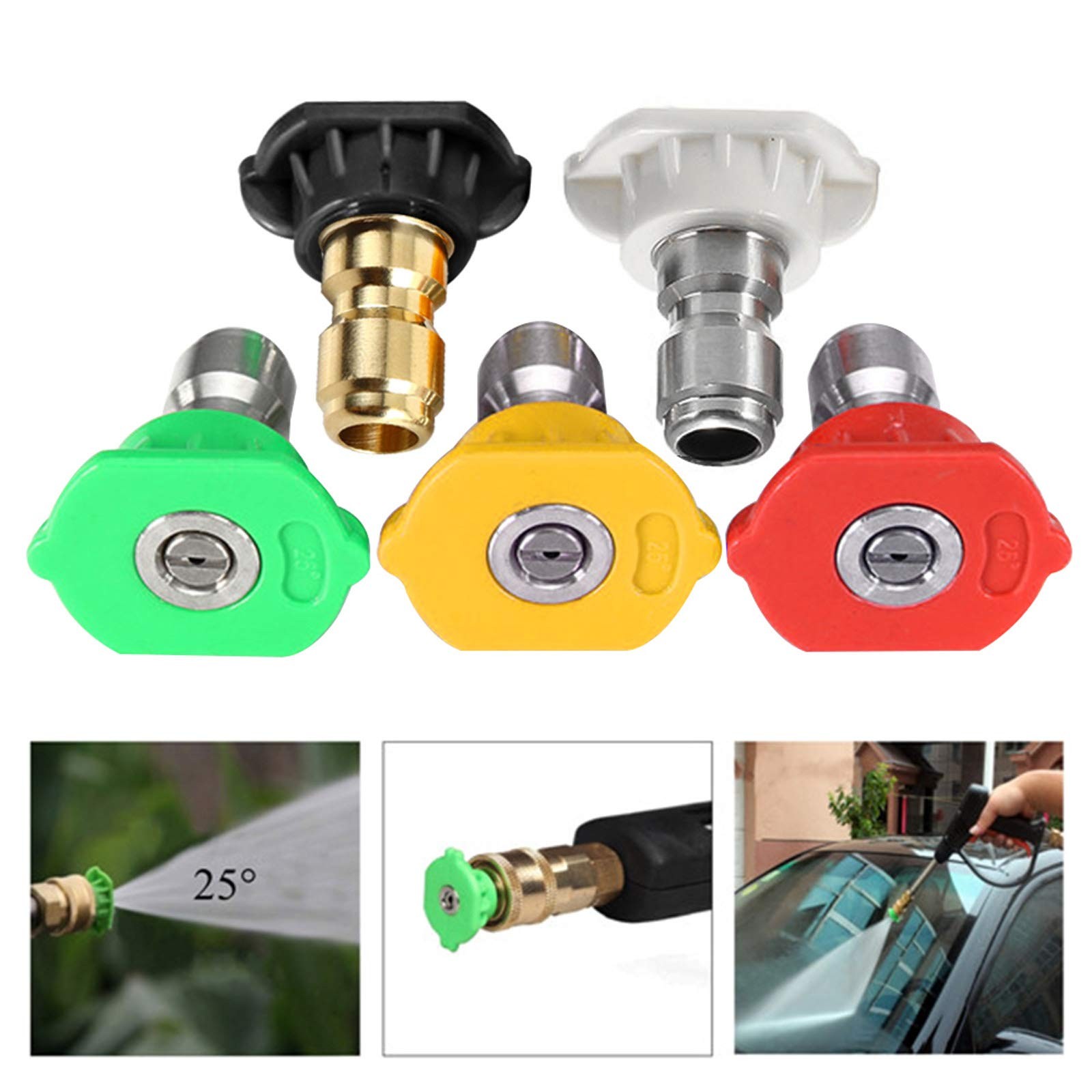 Pressure Washer Nozzle Tips 5 Pack 1/4 Quick Connect 4500 PSI 2.5 GPM Set