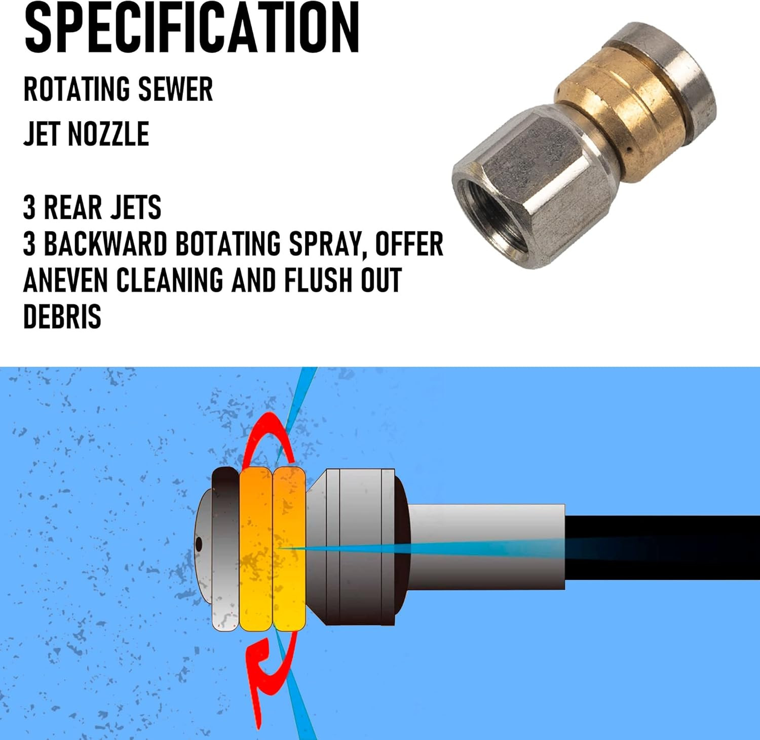 Sewer Jetter Kit for Pressure Washer 50FT, Drain Cleaner Hose 1/4 Inch NPT, Orif