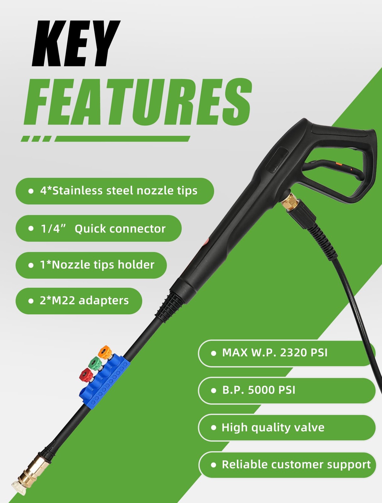 Pressure Washer Gun Set M22-14mm M22-15mm Fit Ryobi Karcher Greenworks 2320PSI