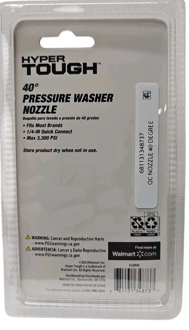 Hyper Tough 40 Degree Pressure Washer Nozzle, Fit Most Electric & Gas Washers