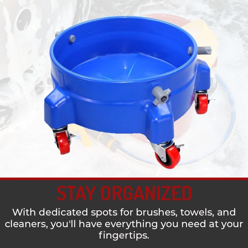 Heavy-Duty Car Wash Bucket Dolly with 360° Swivel & Soap Holder