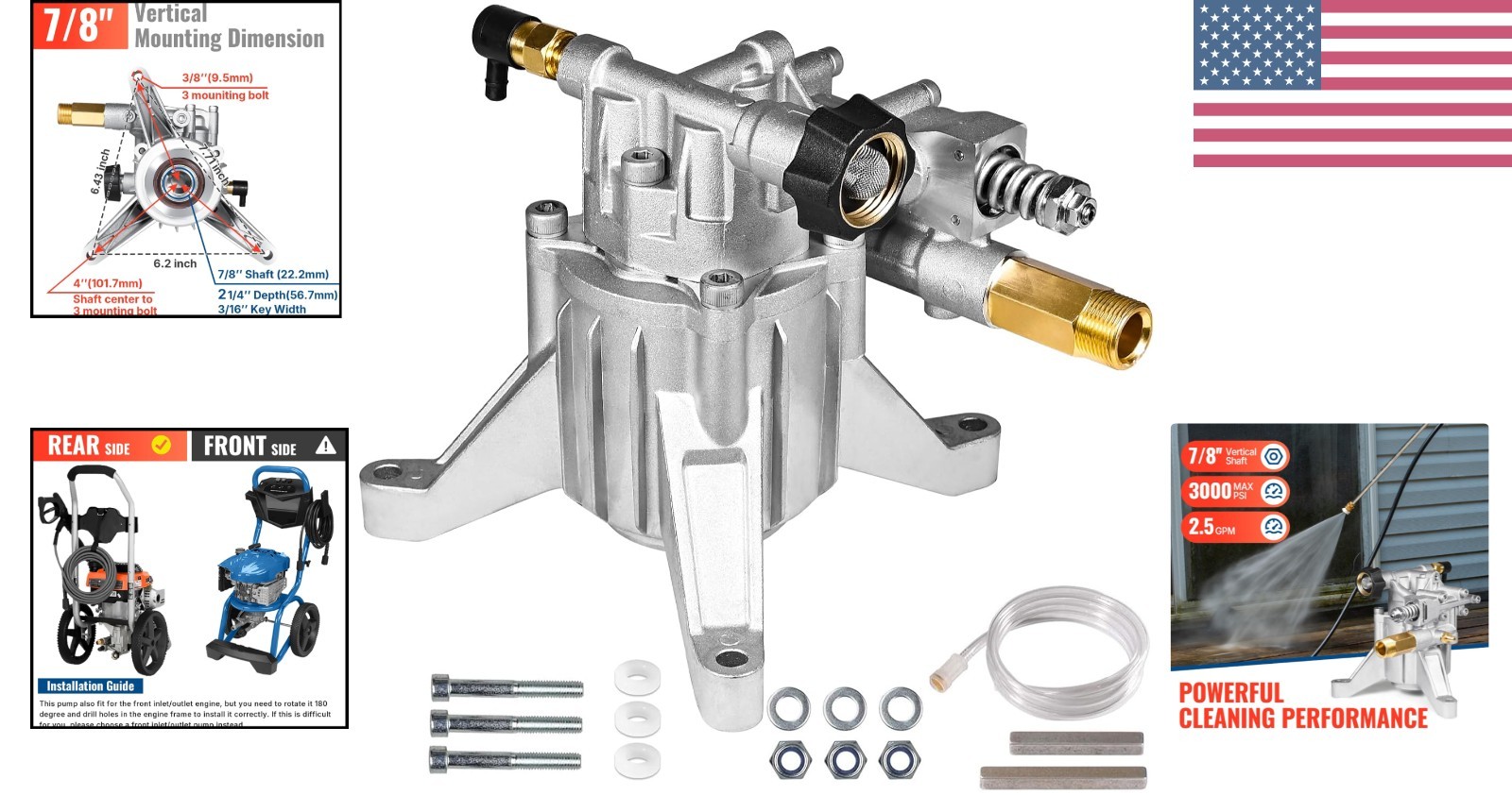 Durable 3000 PSI Pressure Washer Pump – 7/8″ Shaft, Compatible with Major Brands