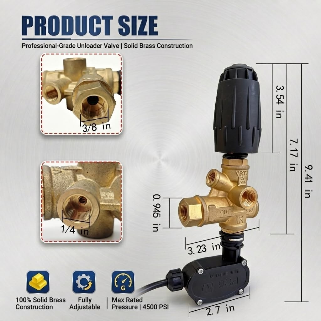 NEW VRT3 Pressure Washer Unloader Valve 4500PSI 3/8″F Adjustable Outlet
