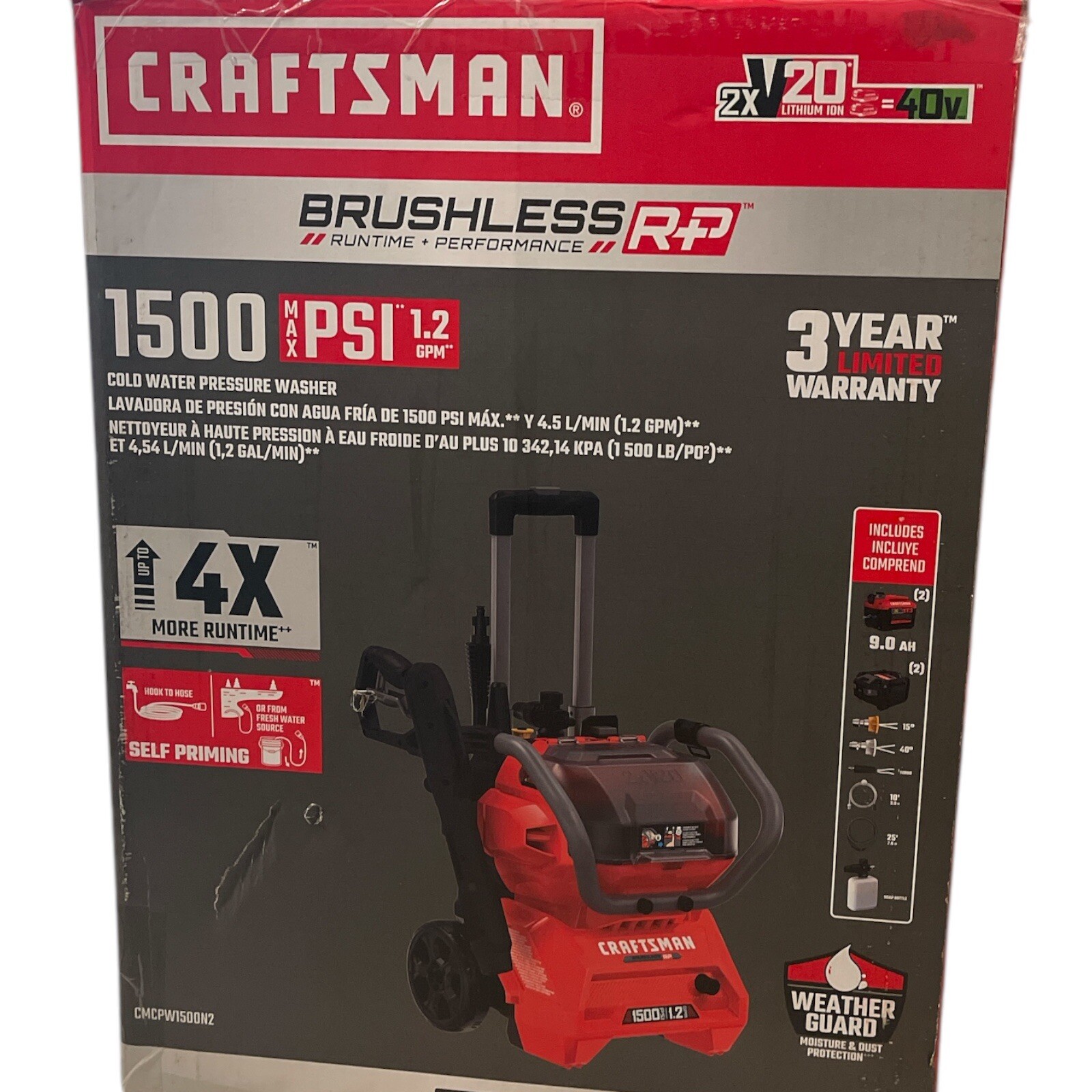 Craftsman V20 1500 PSI Cold Water Pressure Washer – Red (CMCPW1500N2)