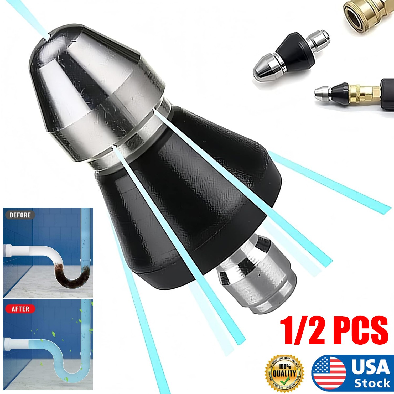 1/4 High-Pressure Drain Nozzle Sewer Pipe Cleaner Pressure Washer/Cleaning Tools