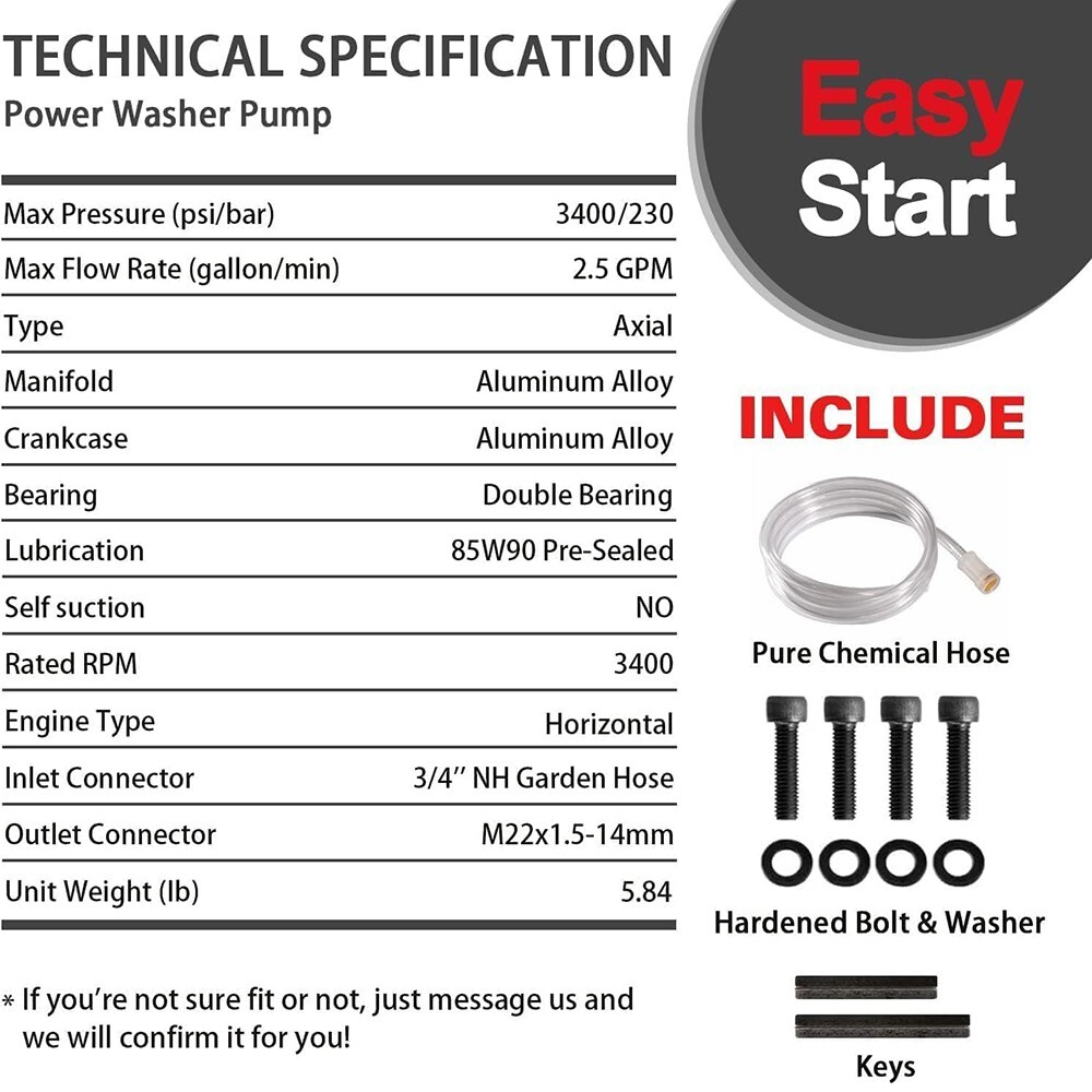 YAMATIC 3/4″ Shaft Horizontal 3400 PSI Pressure Washer Pump 7 HP