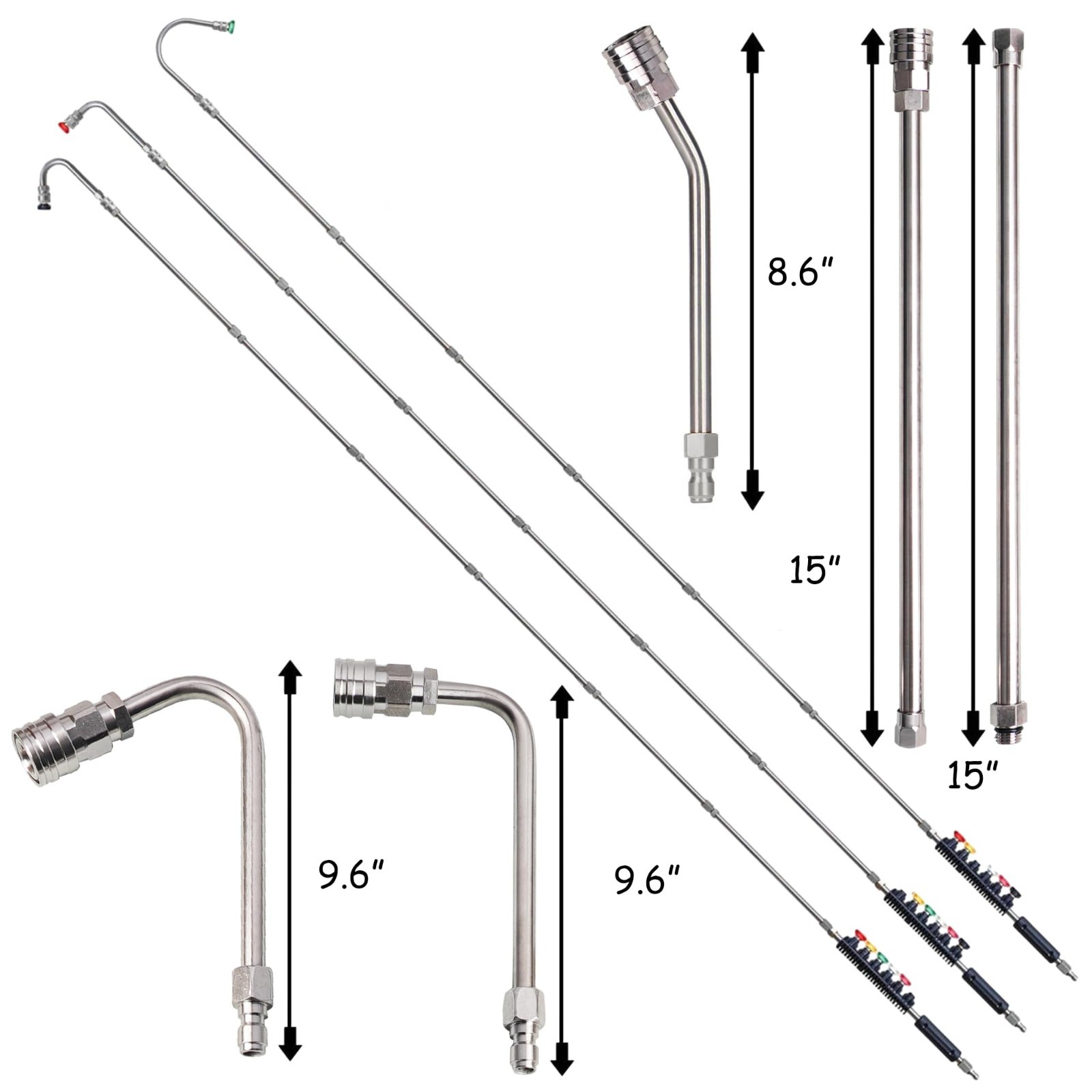 9 Pack Pressure Washer Extension Wand with 6 Nozzle Tips, 30°/90°/120° Curved Ro