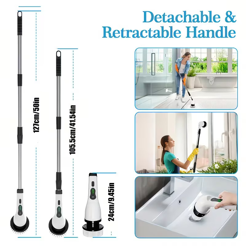Electric Rotary Washer, Cordless Cleaning Brush, LED Power Display, with 9 Repla