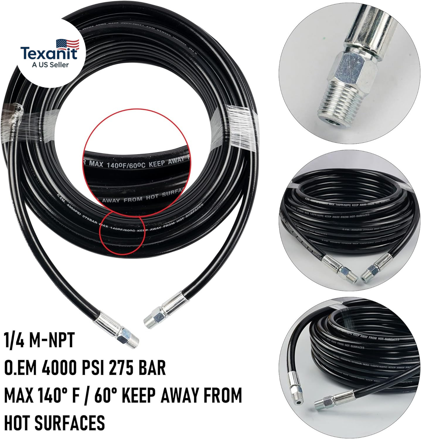 Sewer Jetter Kit for Pressure Washer 100FT, Drain Cleaner Hose 1/4 Inch NPT, Ori