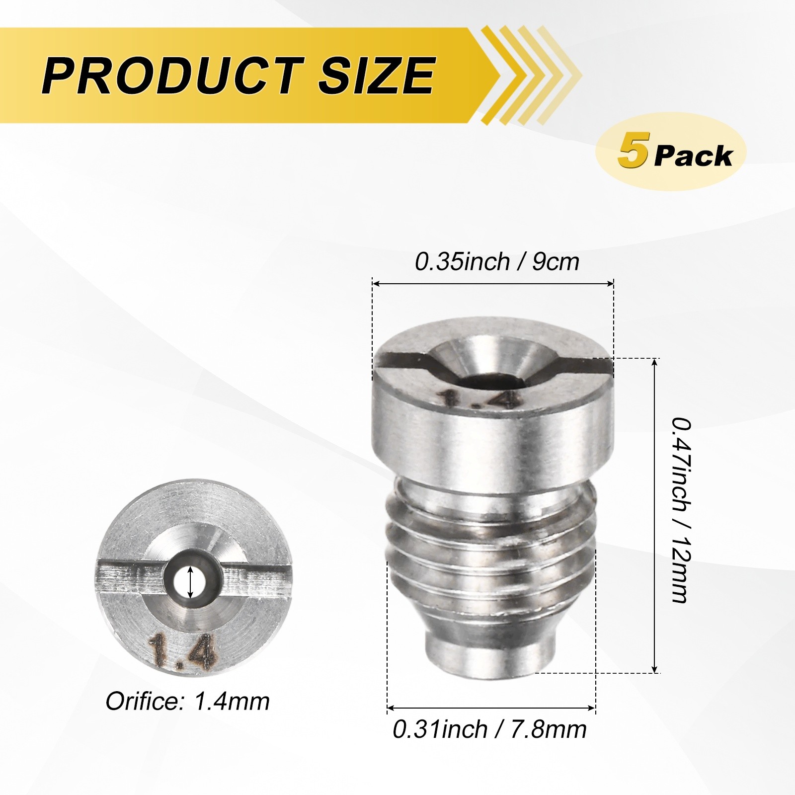 5-Pack 1.4 mm Stainless Steel Foam Cannon Orifice Nozzle Tips for Car Wash