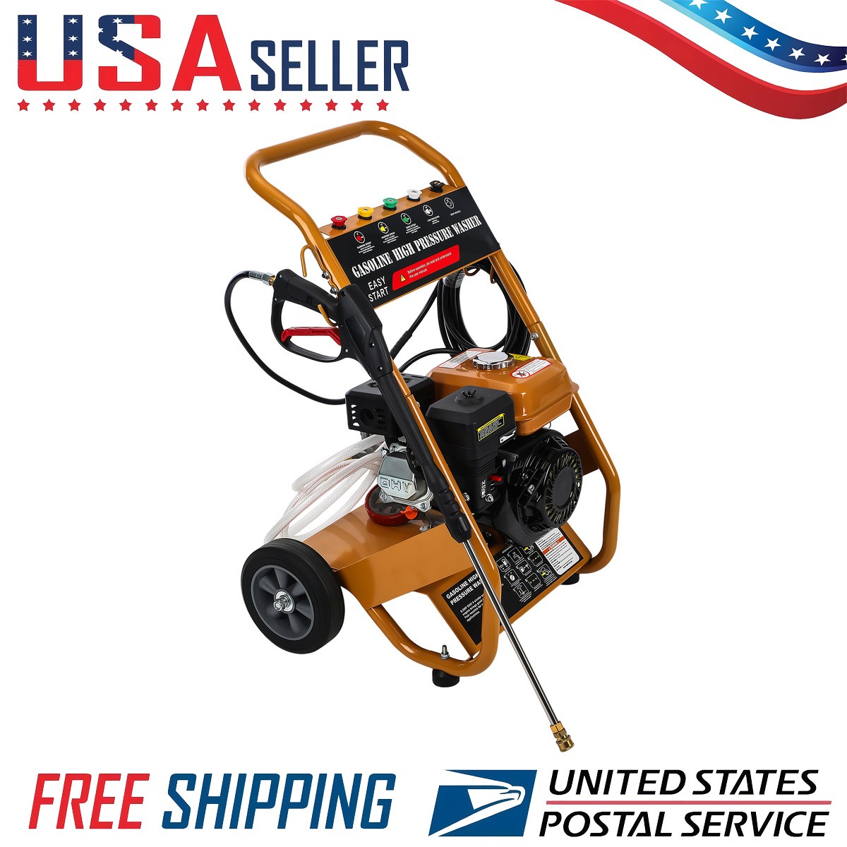 Orange Gas Pressure Washer 3950 PSI 212cc 2.6 GPM 4-Stroke Quick Connect Hose