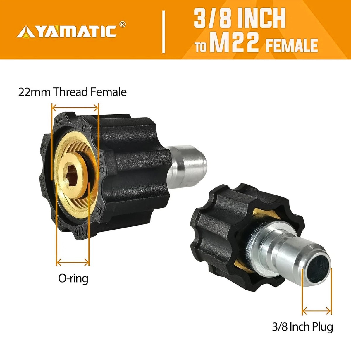 Yamatic Pressure Washer Adapter, M22 Female To 3/8” Quick Connect Plug