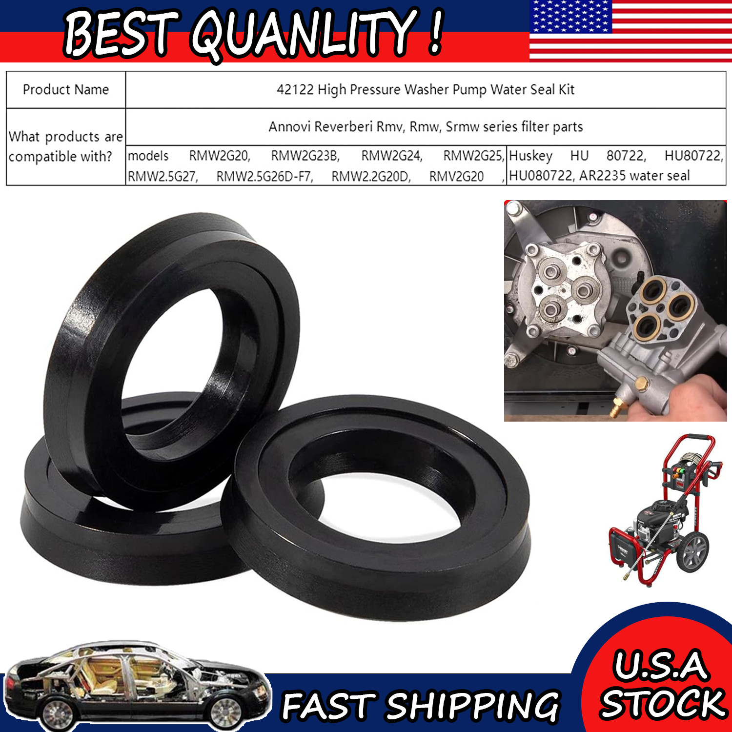 Pressure Washer Pump Water Seal 42122 for Annovi Reverberi RMW2G24 SRMW2.2G26