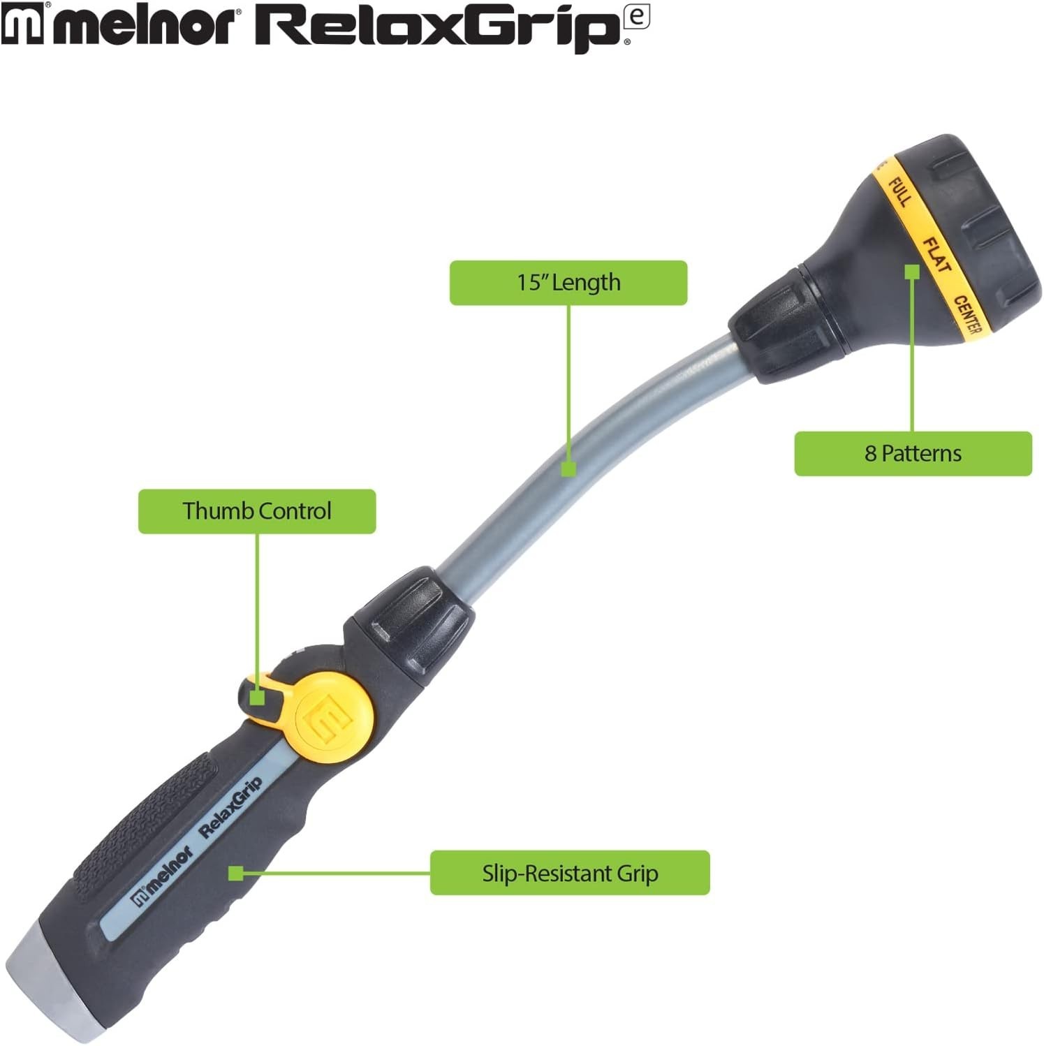 Melnor 65172AMZ Relax Grip 8-Pattern 15″ Garden Hose Wand w/ Adaptor