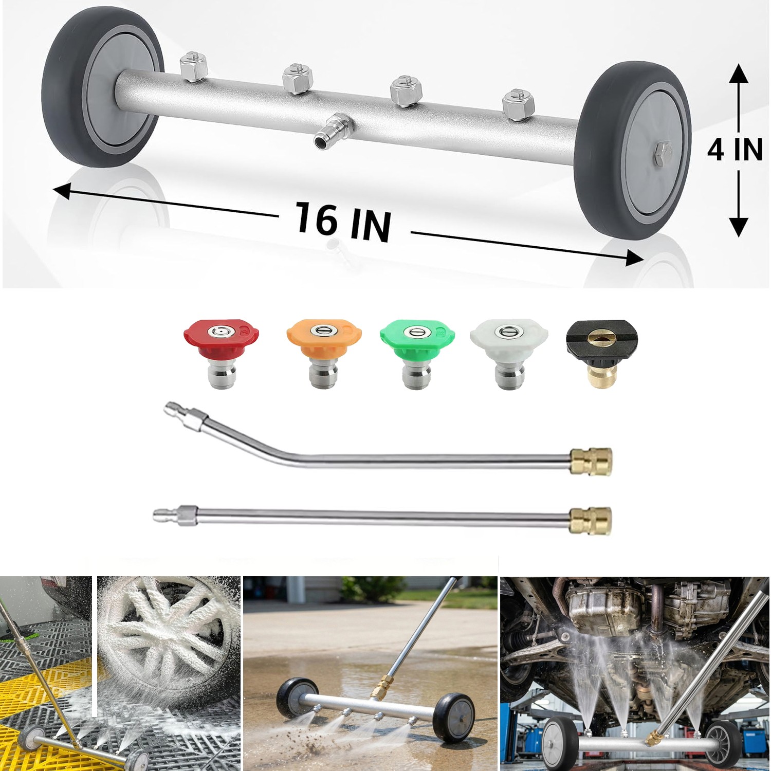 16″ Pressure Power Washer Undercarriage Under Car Cleaner 4000PSI with 5 Nozzles