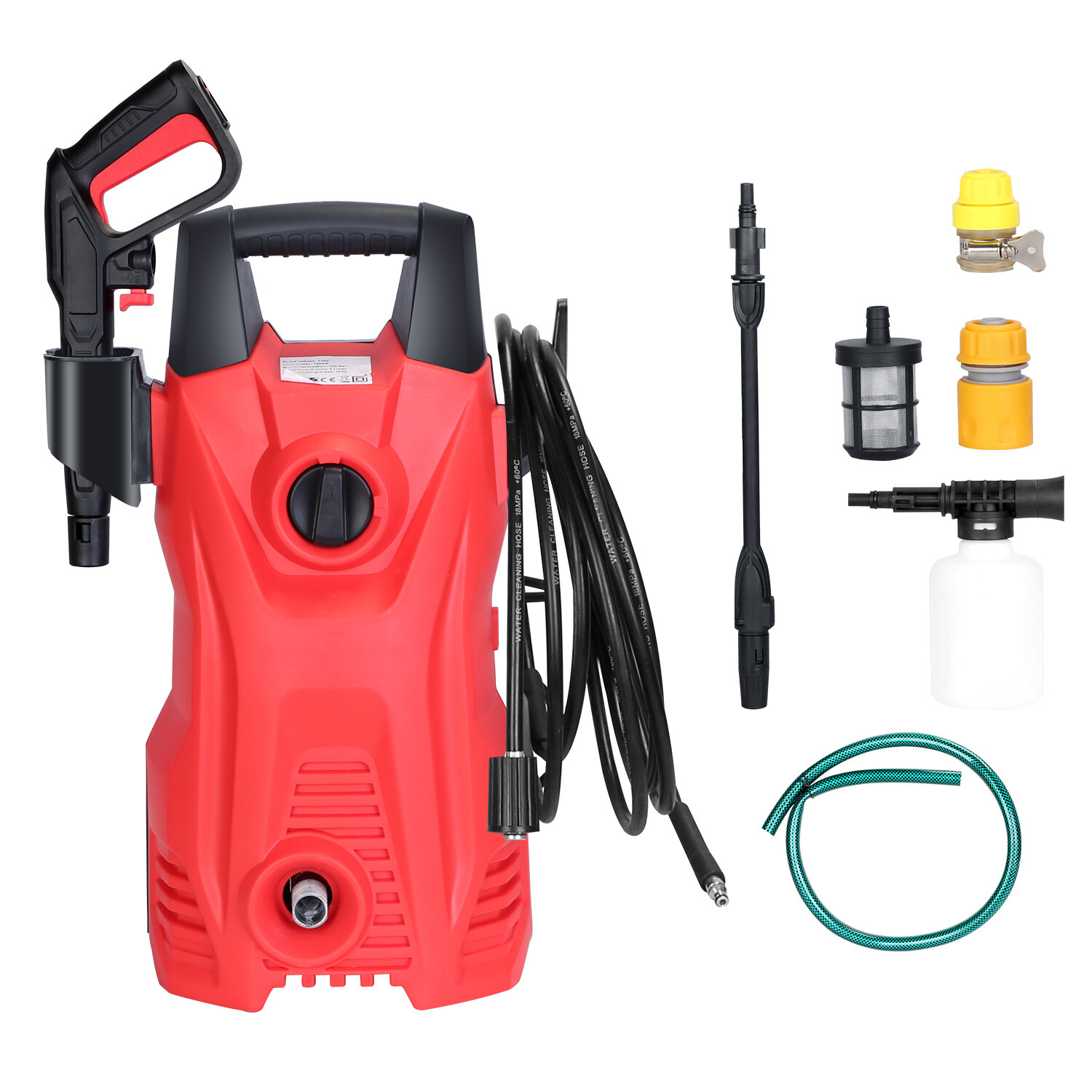 3000PSI 2.6GPM High Pressure Washer Adjustable Spray Nozzle Extended Hose 1400W
