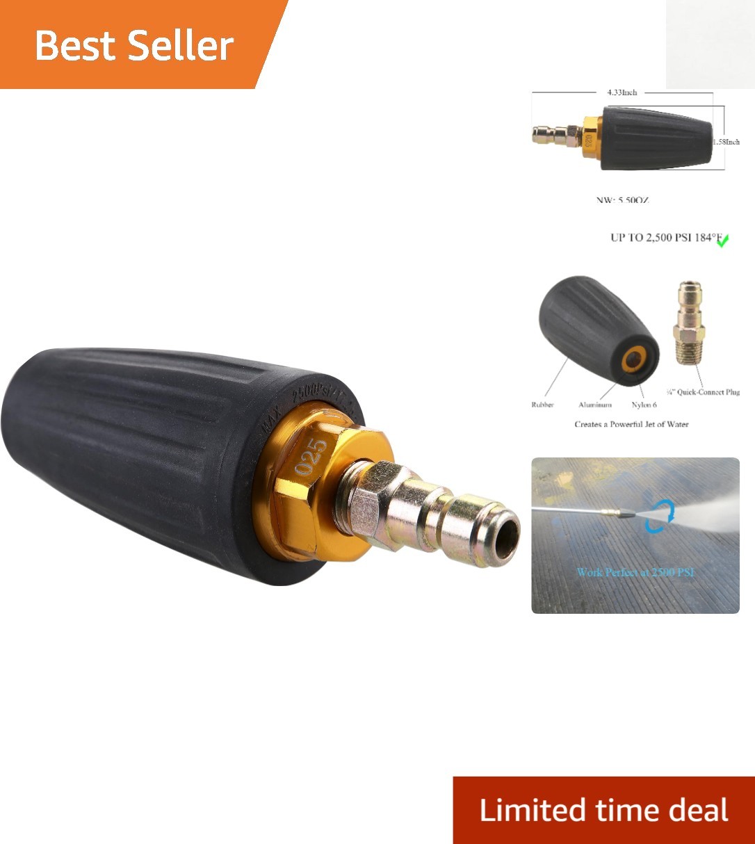 Heavy Duty 2500 PSI Turbo Nozzle for Pressure Washers – Quick Connect Capability