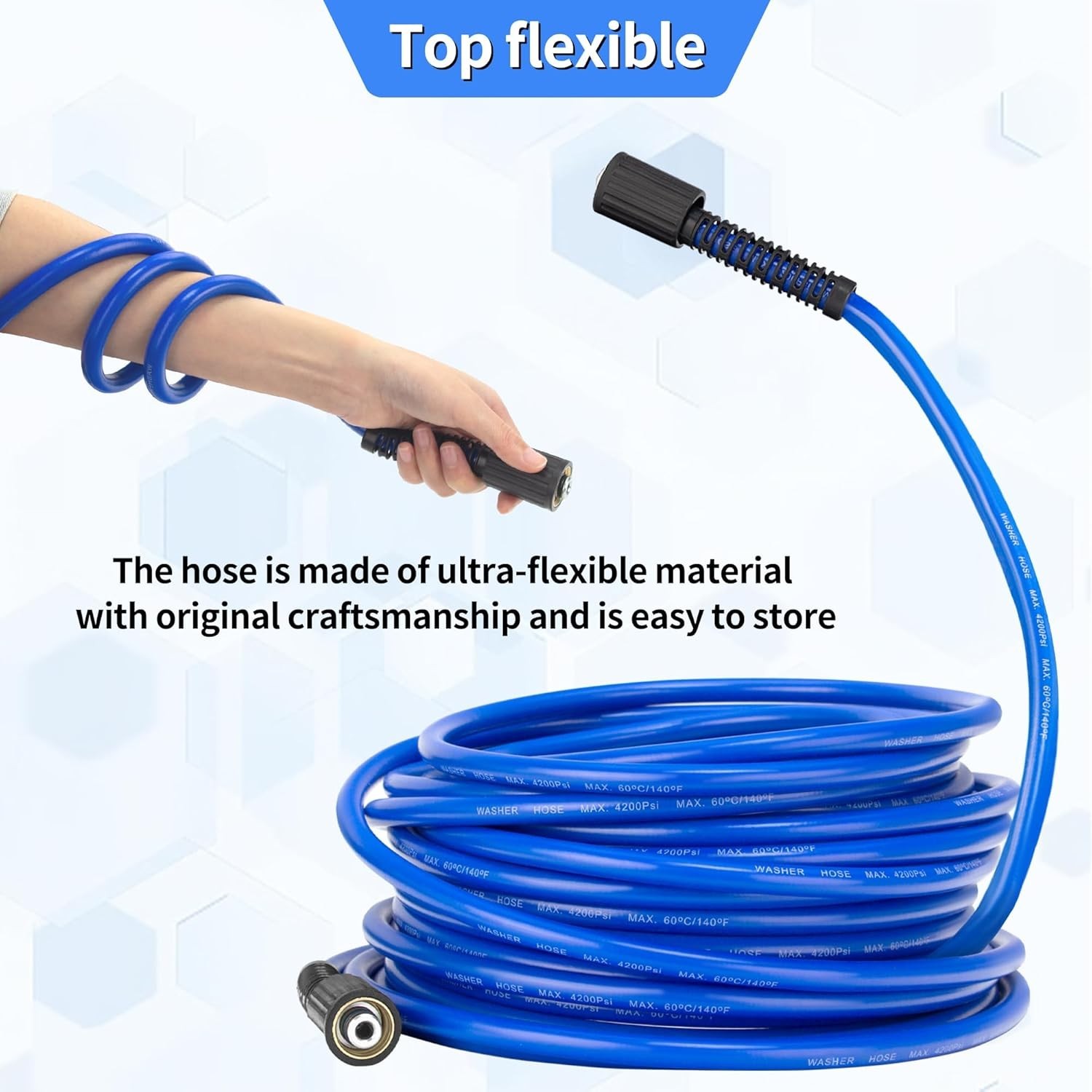 50Ftx1/4″ Pressure Power Washer Hose Flexible Kink-Resistant for Ryobi Troy Bilt