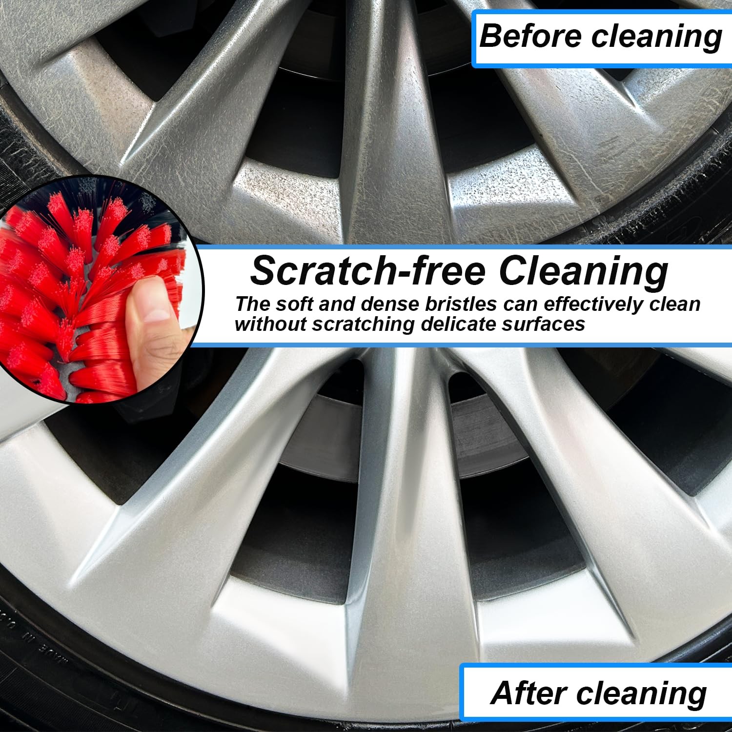 Wheel Brush Kit, Soft Drill Cleaner Brush, No Scratches Red/Black,2pcs