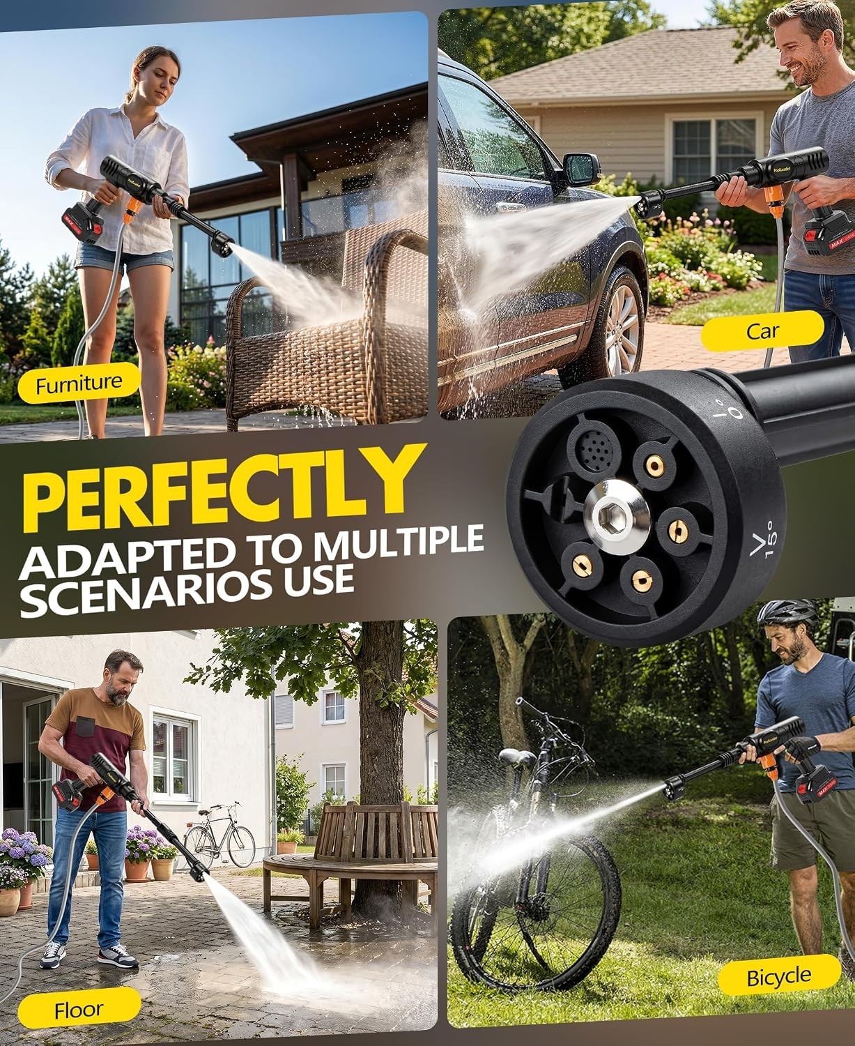 Cordless Car Cleaning Tool – 6-in-1 Nozzle & Foam Cannon for Portable Wash