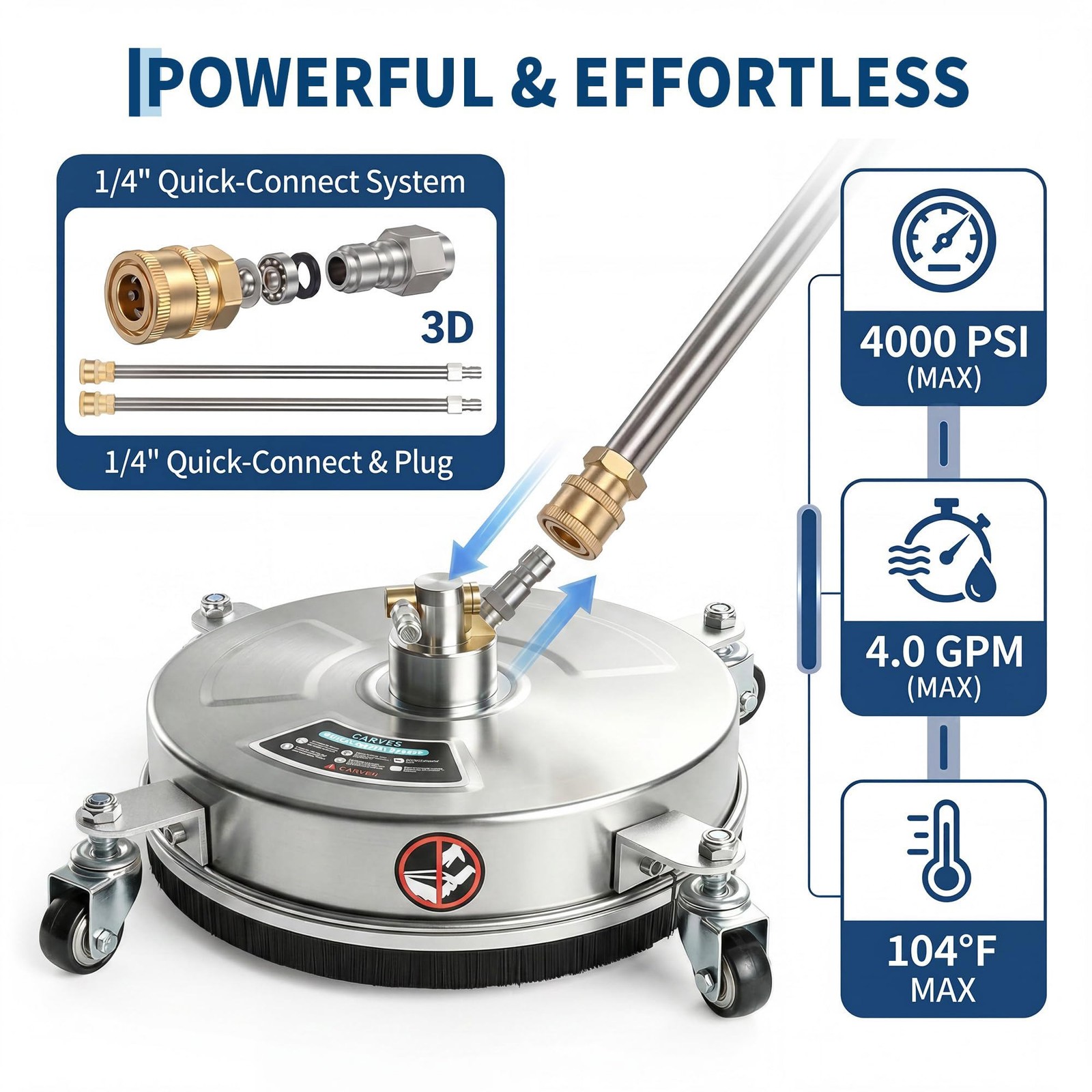 18 IN Pressure Washer Surface Cleaner w/Wheels – Stainless Steel Surface Cleaner