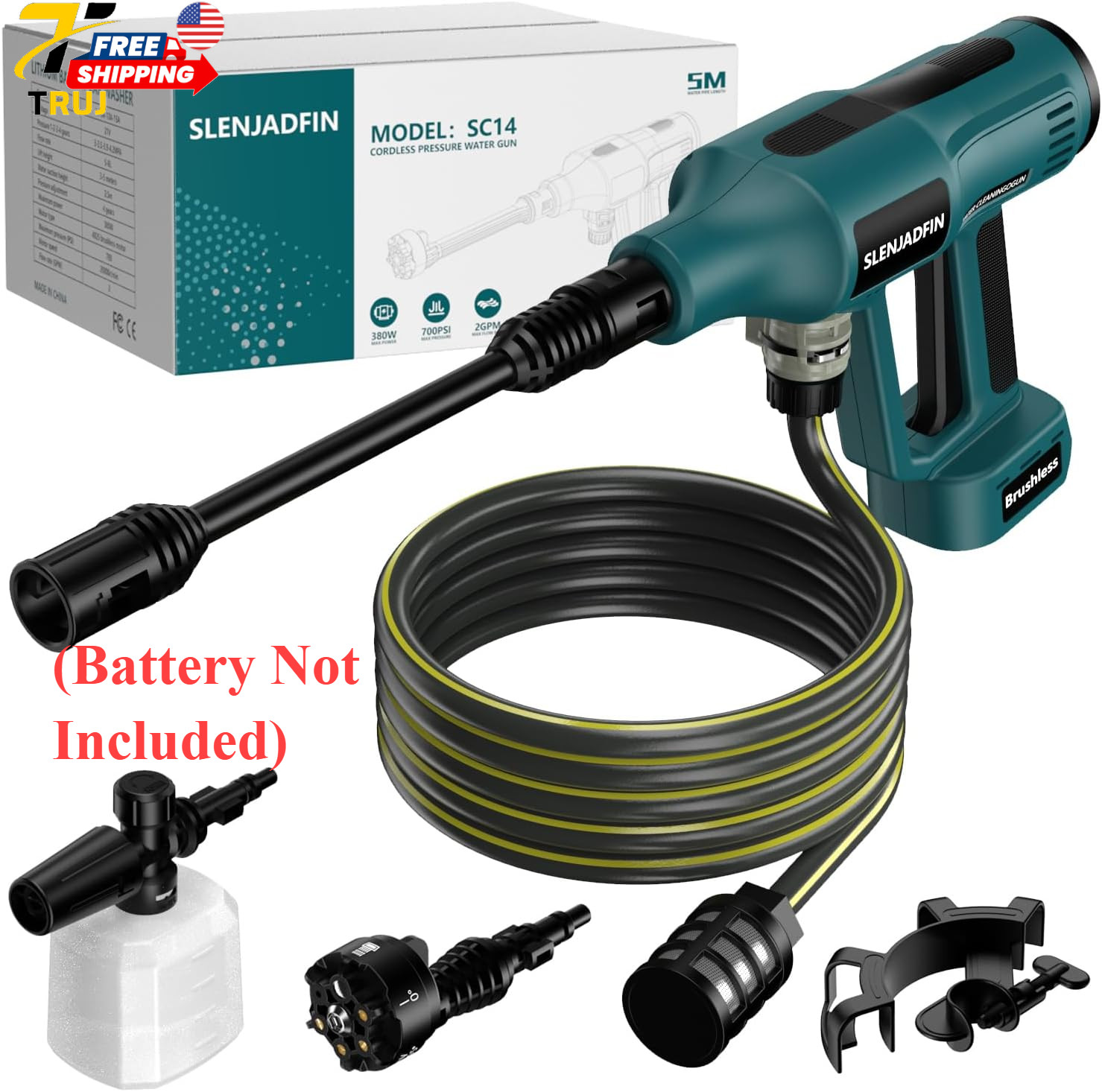 Cordless Pressure Washer for Makita 18V Battery 700 PSI Portable Handheld Power