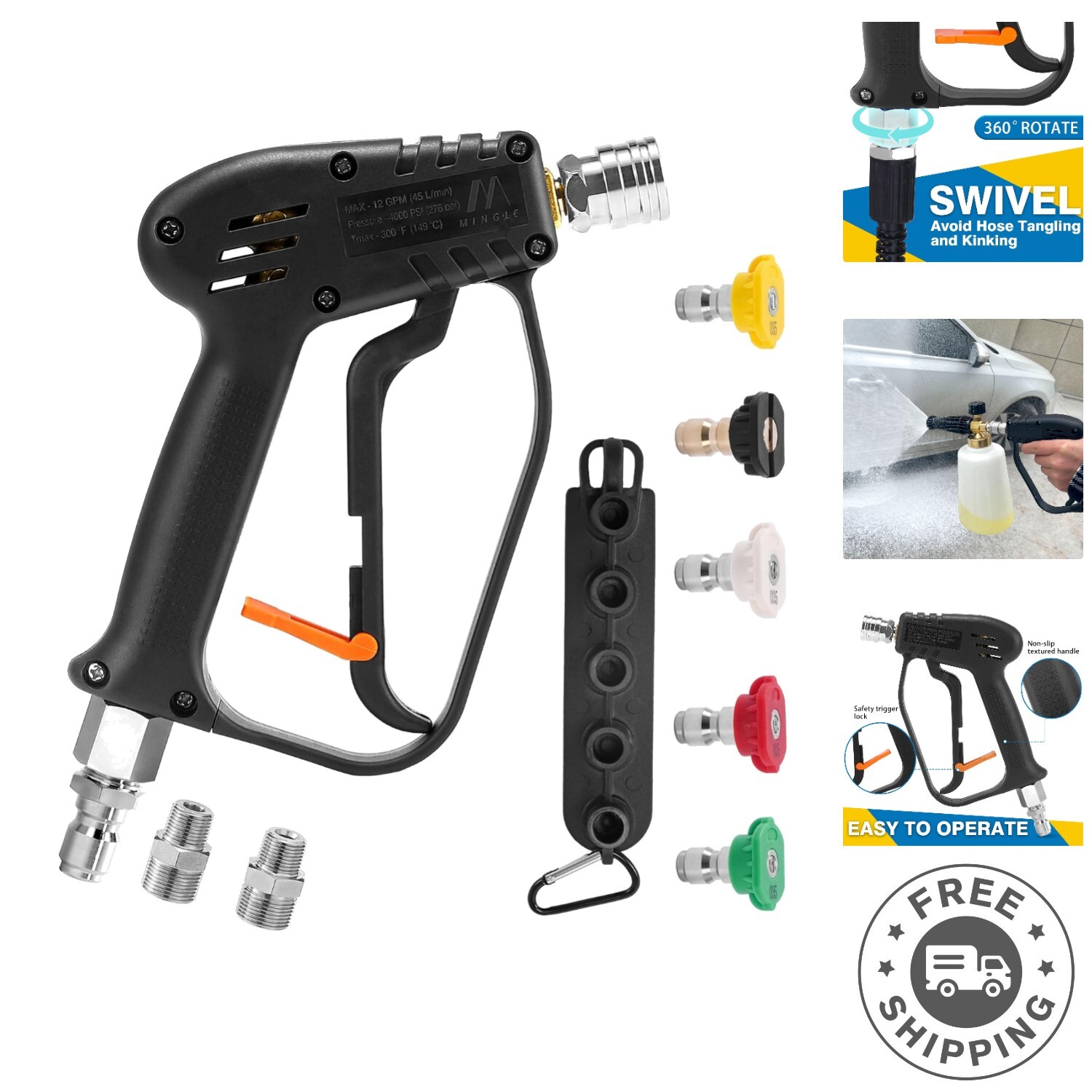 Compact Universal Pressure Washer Gun with Trigger Lock and 4000 PSI Capability