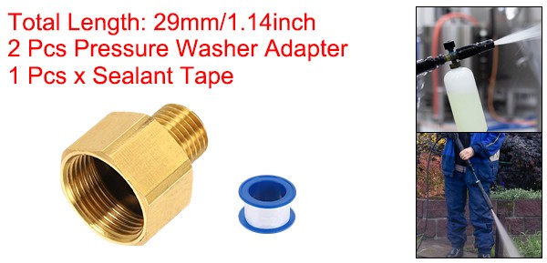 2 Pcs M22 Female to M14 Male Flat Mouth Pressure Washer Adapter with Tape