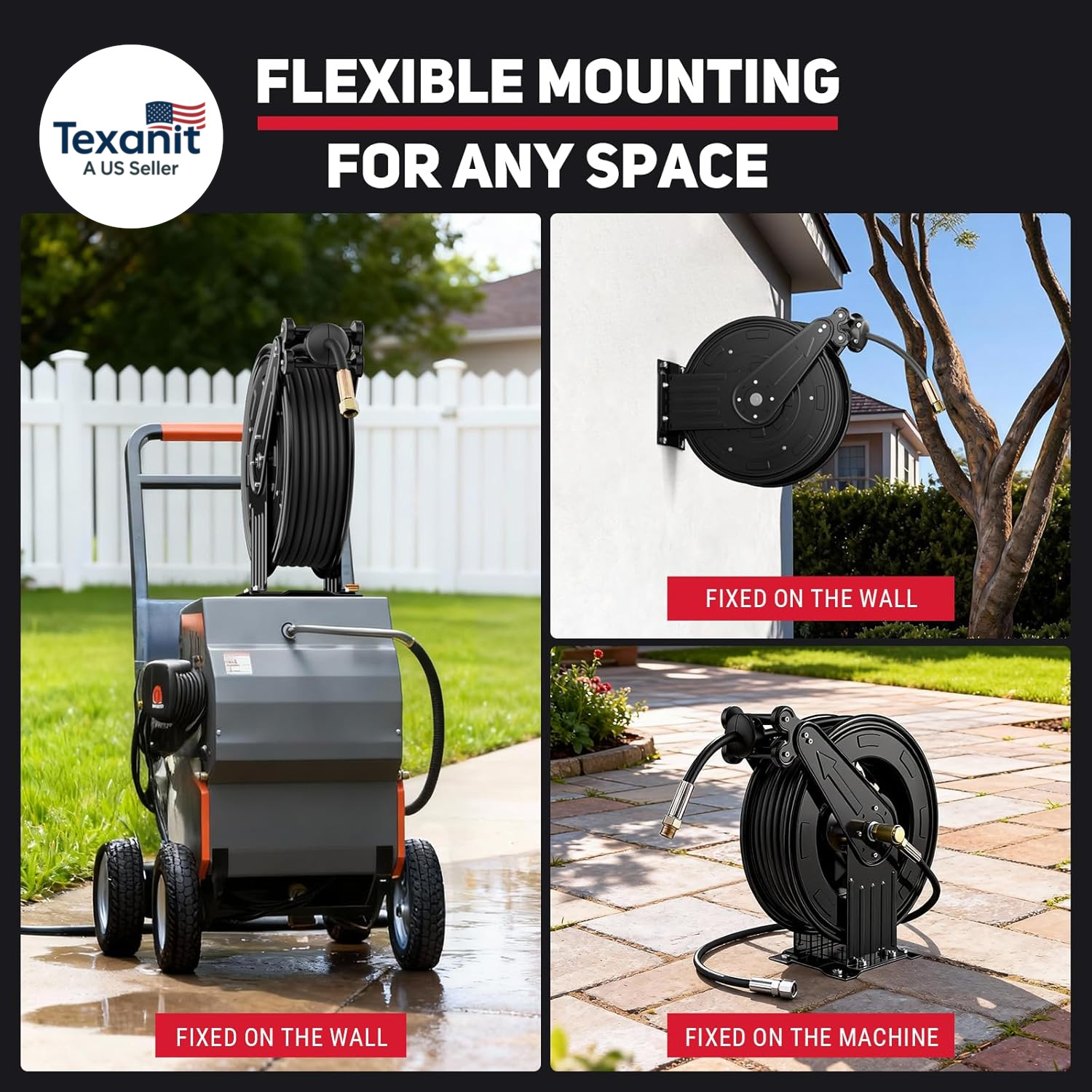 Pressure Washer Hose Reel, 3/8 in X 50 Ft Retractable Pressure Washer Reel, 4000